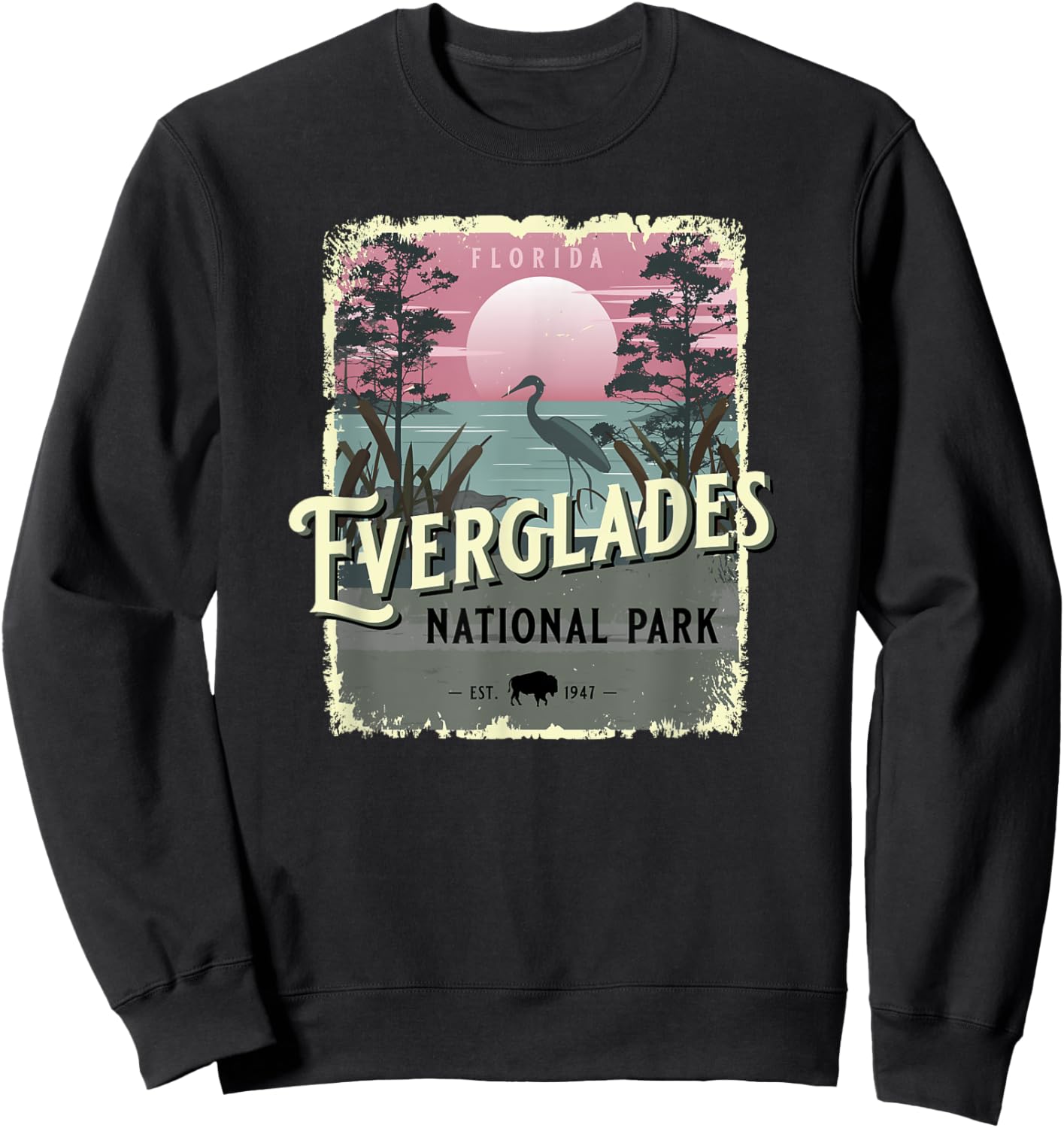 Everglades National Park Florida Vintage Travel Poster Style Sweatshirt - Sweatshirt | Black