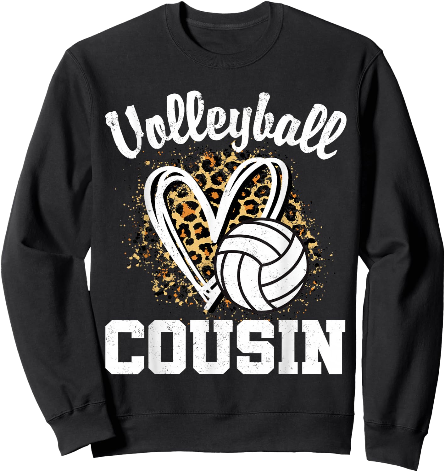 Volleyball Cousin Leopard Heart Sweatshirt - Sweatshirt | Black