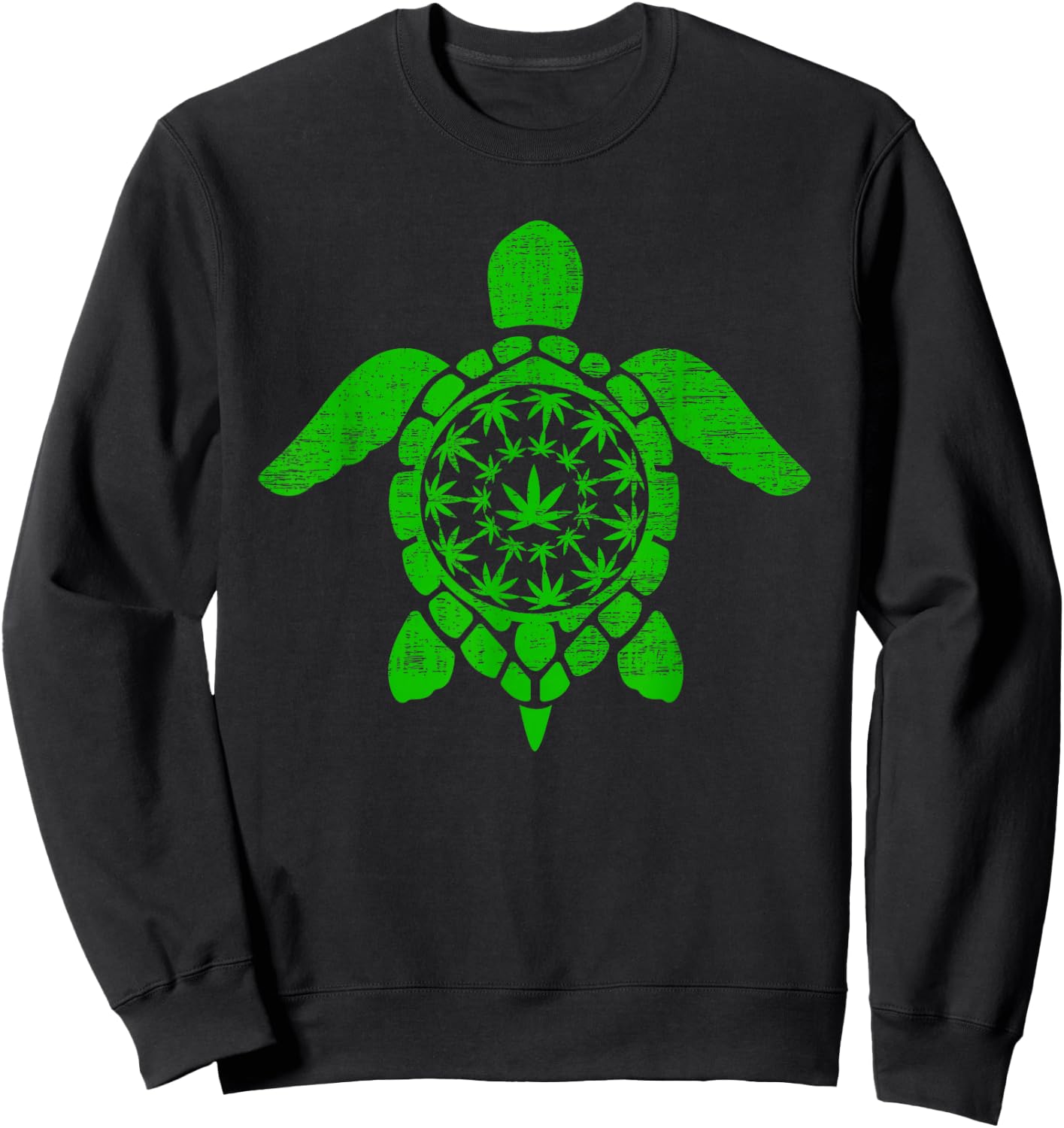 Sea Turtle Cannabis Marijuana Weed Leaf Sweatshirt - Sweatshirt | Black