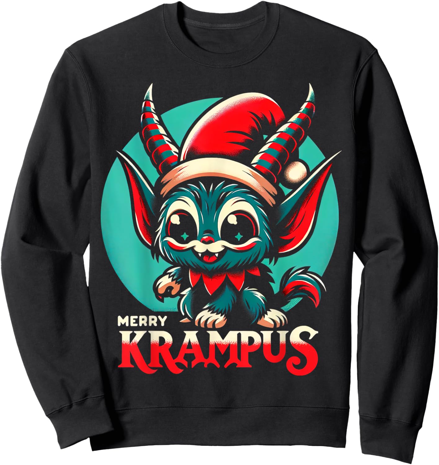 Cute Merry Krampus Christmas Holiday 30’s retro cartoon Sweatshirt - Sweatshirt | Black