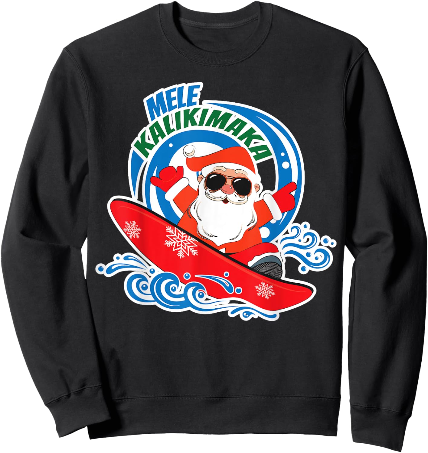 Mele Kalikimaka Hawaiian Christmas In July Surfing Santa Sweatshirt - Sweatshirt | Black