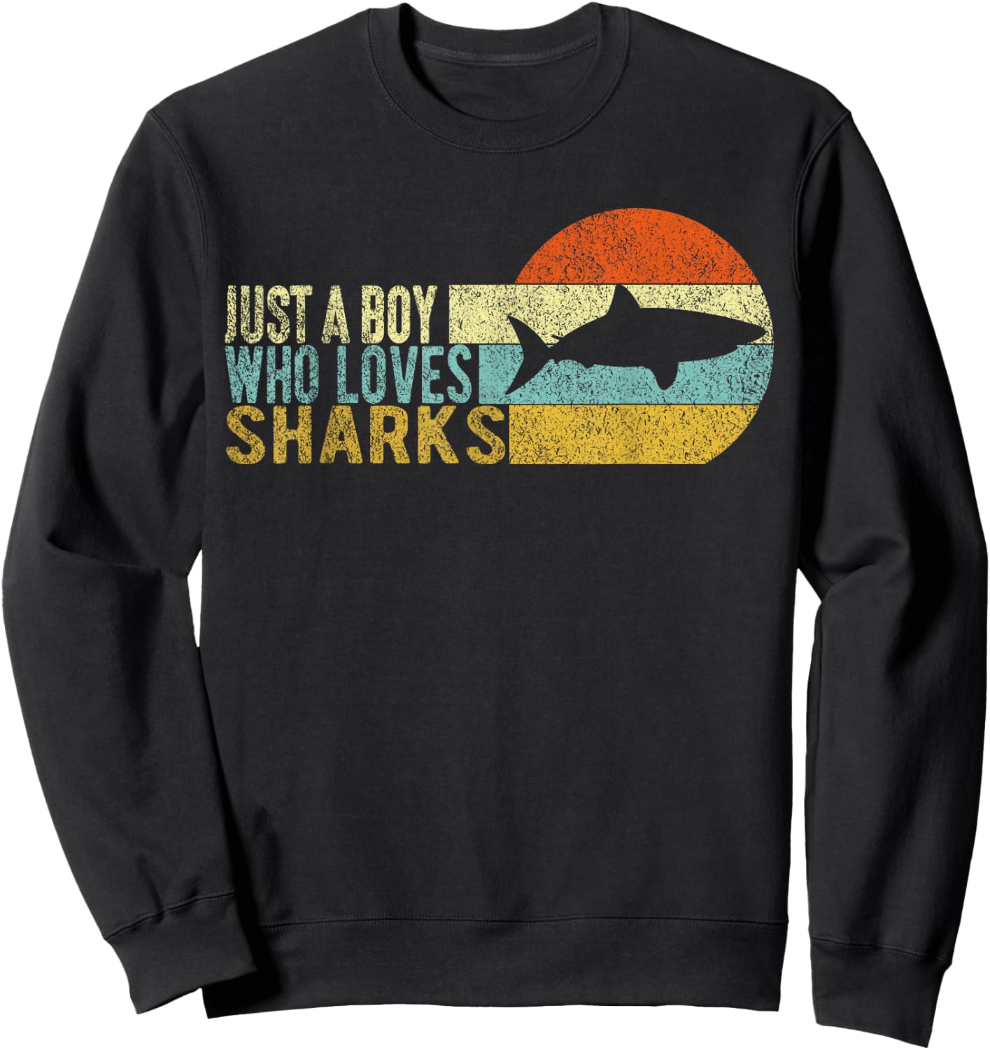Just A Boy Who Loves Sharks Lover Funny Shark Retro Sweatshirt - Sweatshirt | Black