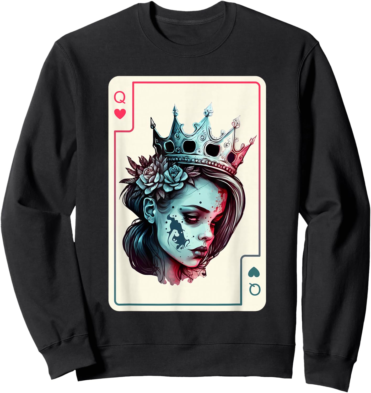 Queen of Hearts Gothic Poker Card Game Halloween Creepy Sweatshirt - Sweatshirt | Black