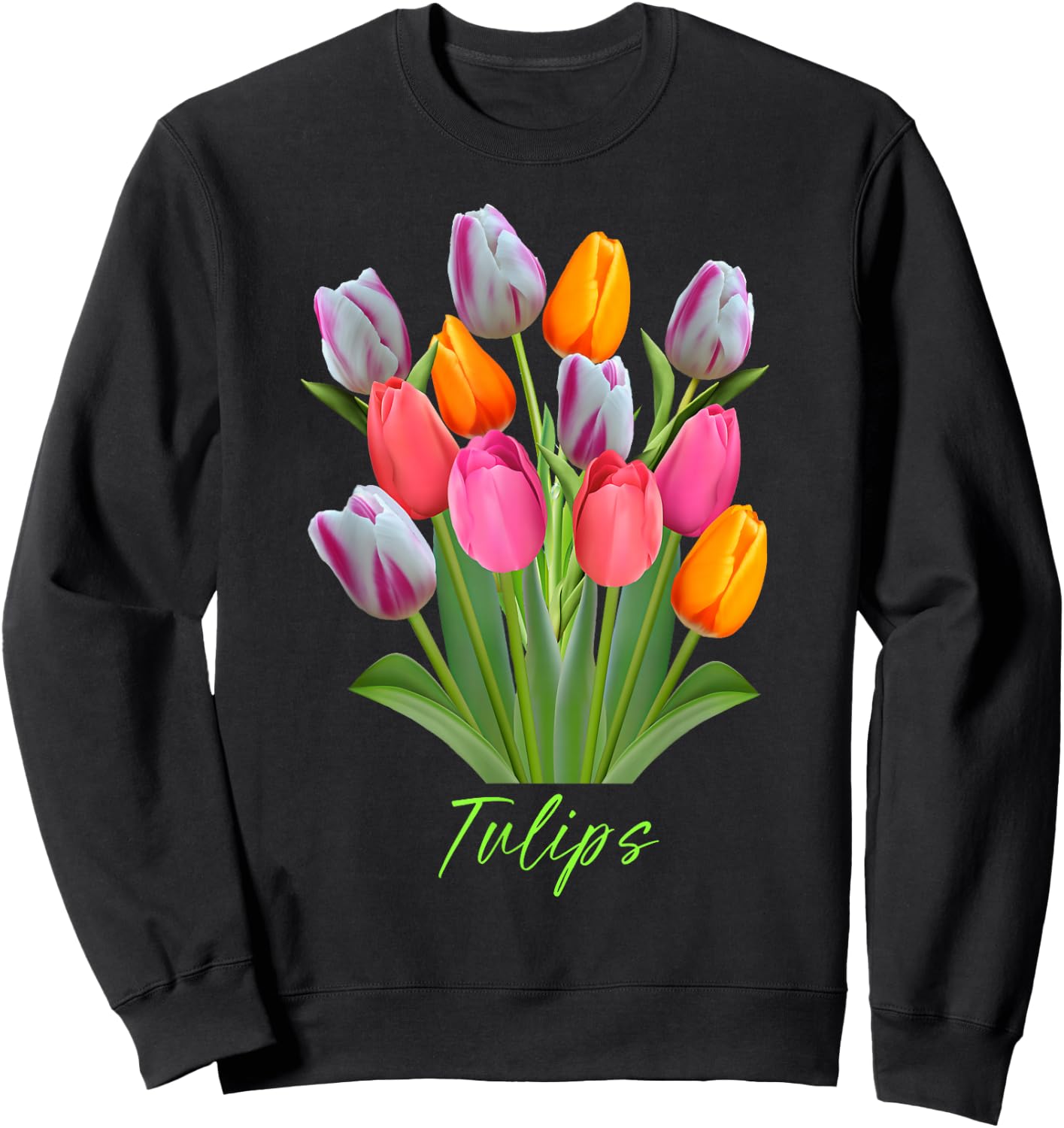 Beautiful Pink, White, Purple and Yellow Tulips flowers Sweatshirt - Sweatshirt | Black