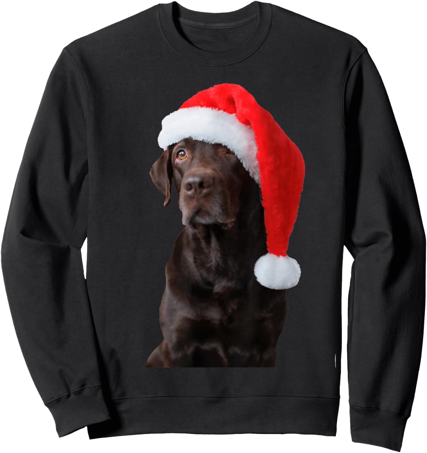 Chocolate Lab Dog Portrait Santa Hat Cute Christmas Labrador Sweatshirt - Sweatshirt | Black