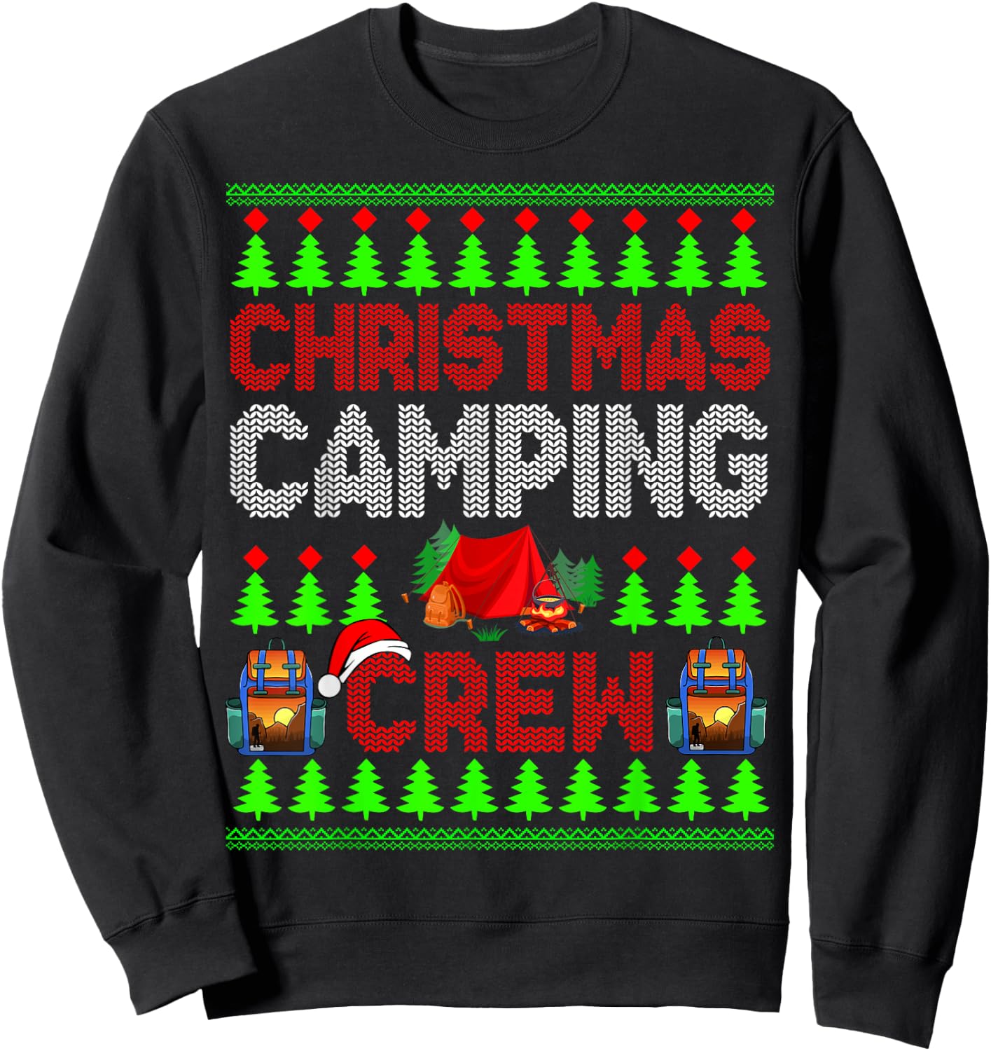 Christmas Camping Crew Xmas Sweater Santa Camper Camping Sweatshirt - Sweatshirt | Black