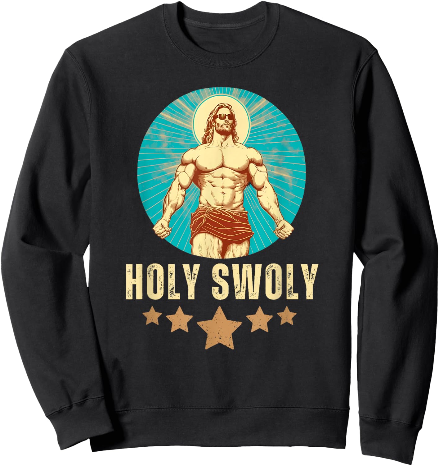 Bodybuilding Jesus Fitness Holy Swoly Funny Gym Sweatshirt - Sweatshirt | Black