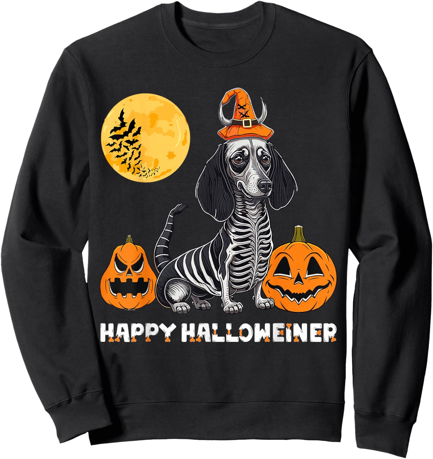Dachshund Happy Halloweiner Funny Halloween Dogs Lover Sweatshirt - Sweatshirt | Black