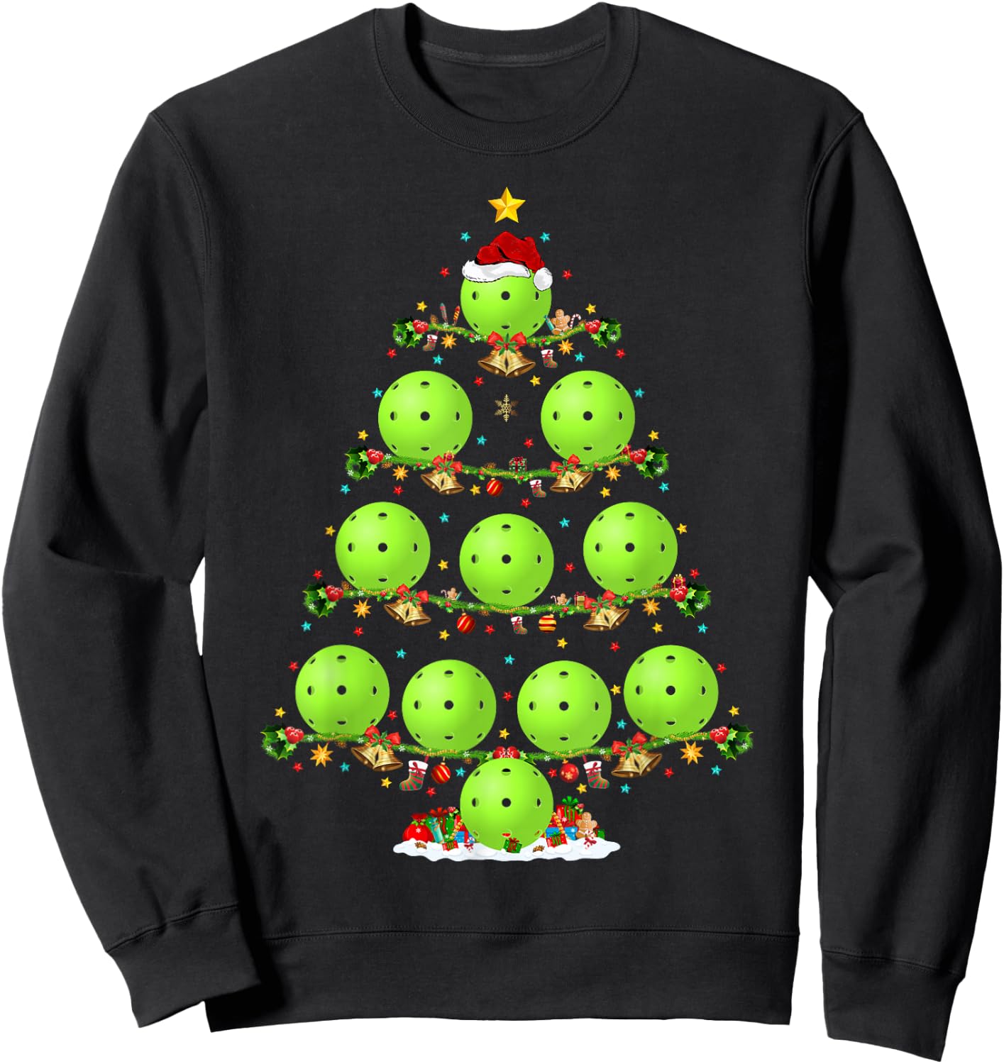 Pickleball Tree Christmas Ugly Sweater Pickleball Sports Sweatshirt - Sweatshirt | Black