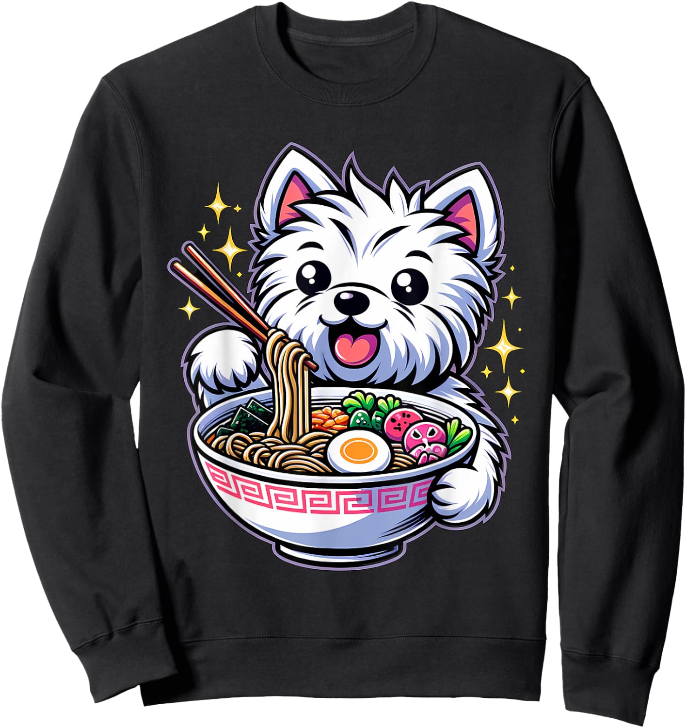 Kawaii Anime West Highland Terrier Dog Ramen Sweatshirt - Sweatshirt | Black