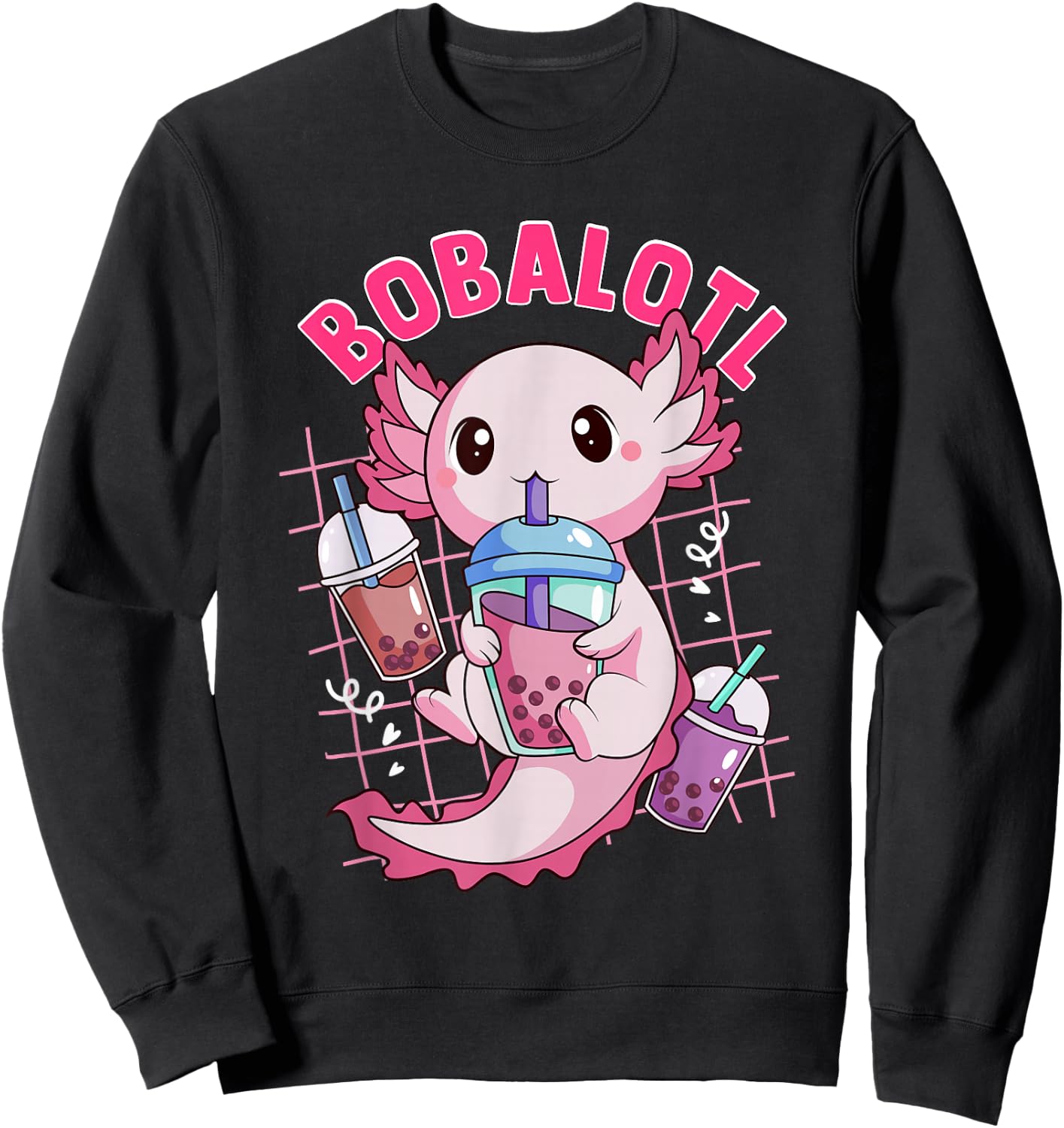 Bobalotl Kawaii Axolotl Drinking Boba Tea Pet Axolotl Lover Sweatshirt - Sweatshirt | Black