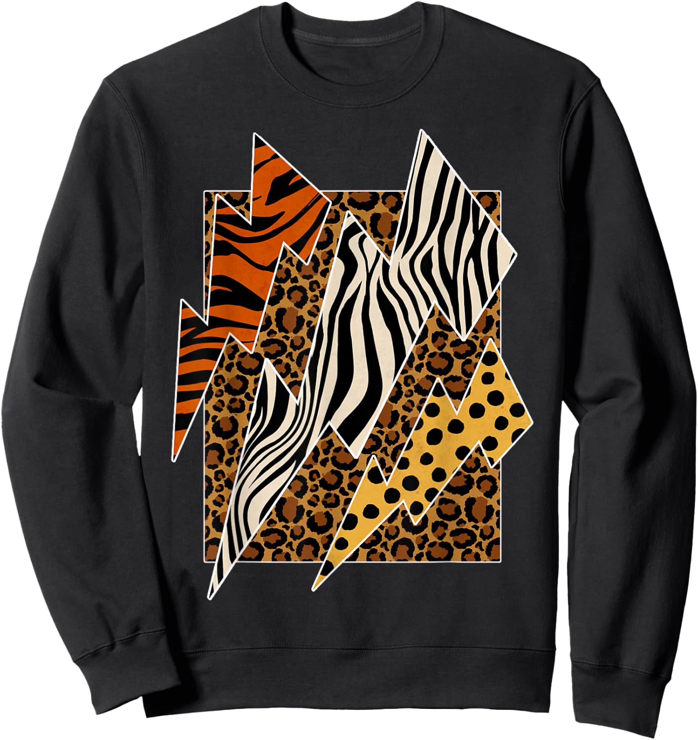 Cheetah Tiger Leopard Zebra Lightning Wild Animal Print Zoo Sweatshirt - Sweatshirt | Black
