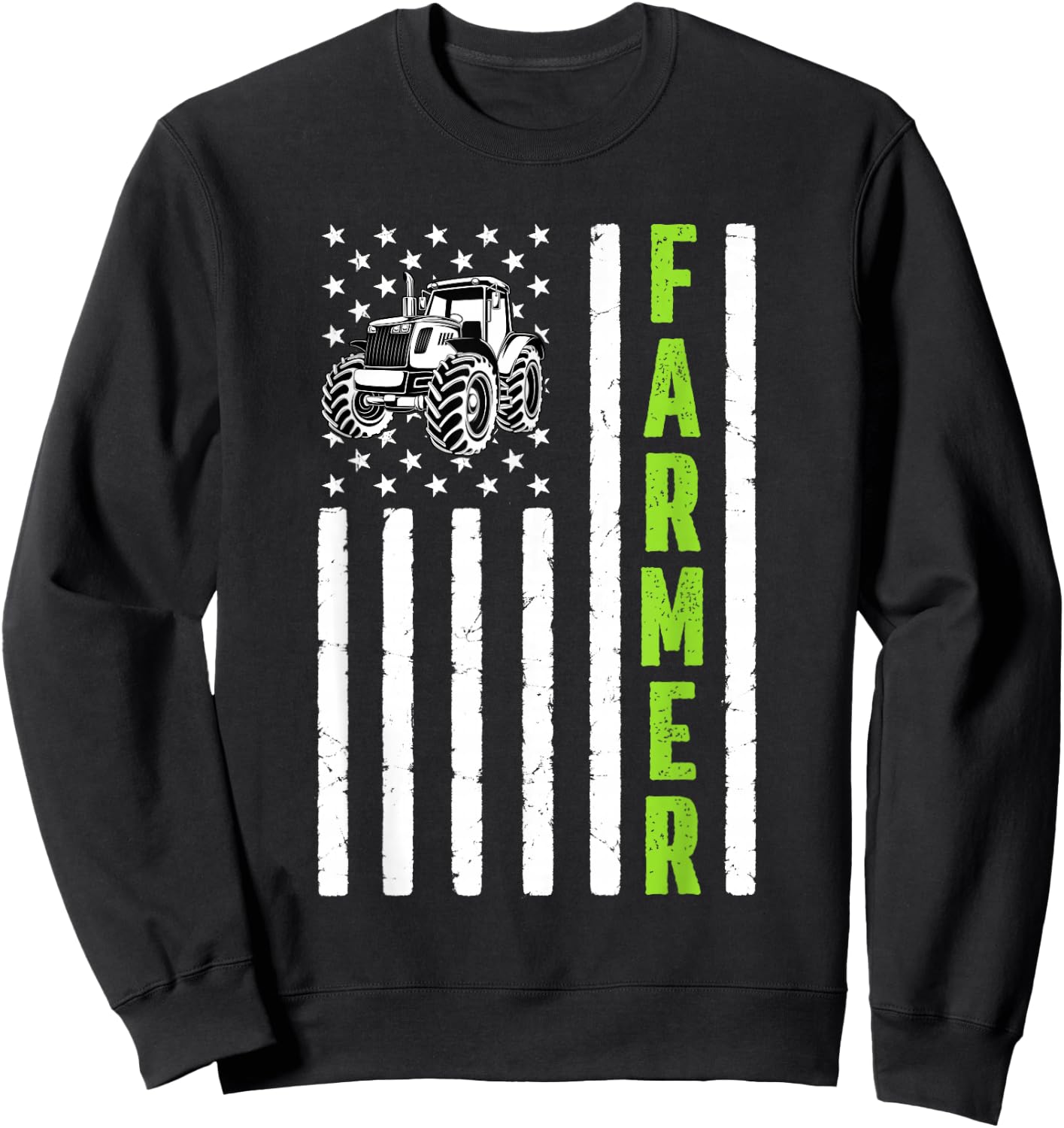 Tractor American USA Flag Farm Rancher Farmer Sweatshirt - Sweatshirt | Black