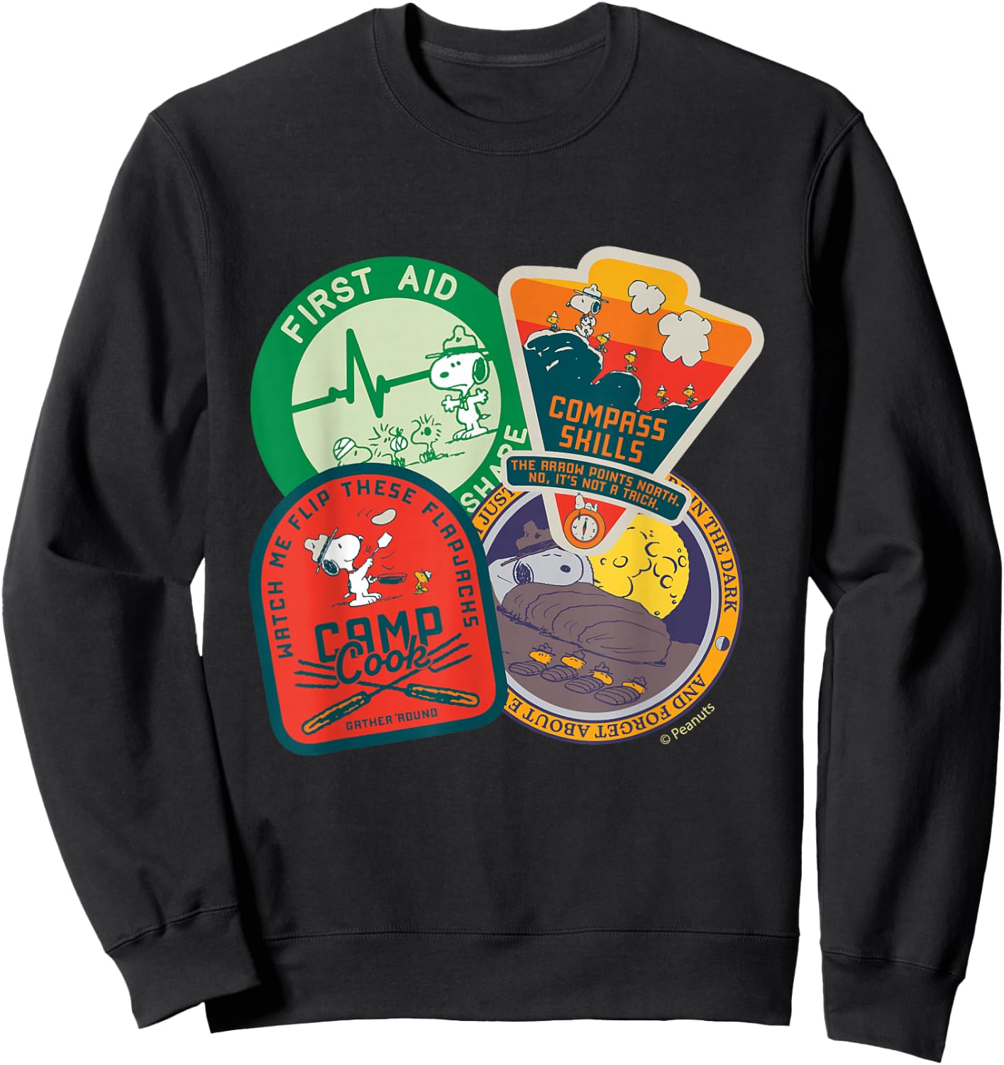 Peanuts - Snoopy Woodstock Beagle Scouts Badges Sweatshirt - Sweatshirt | Black