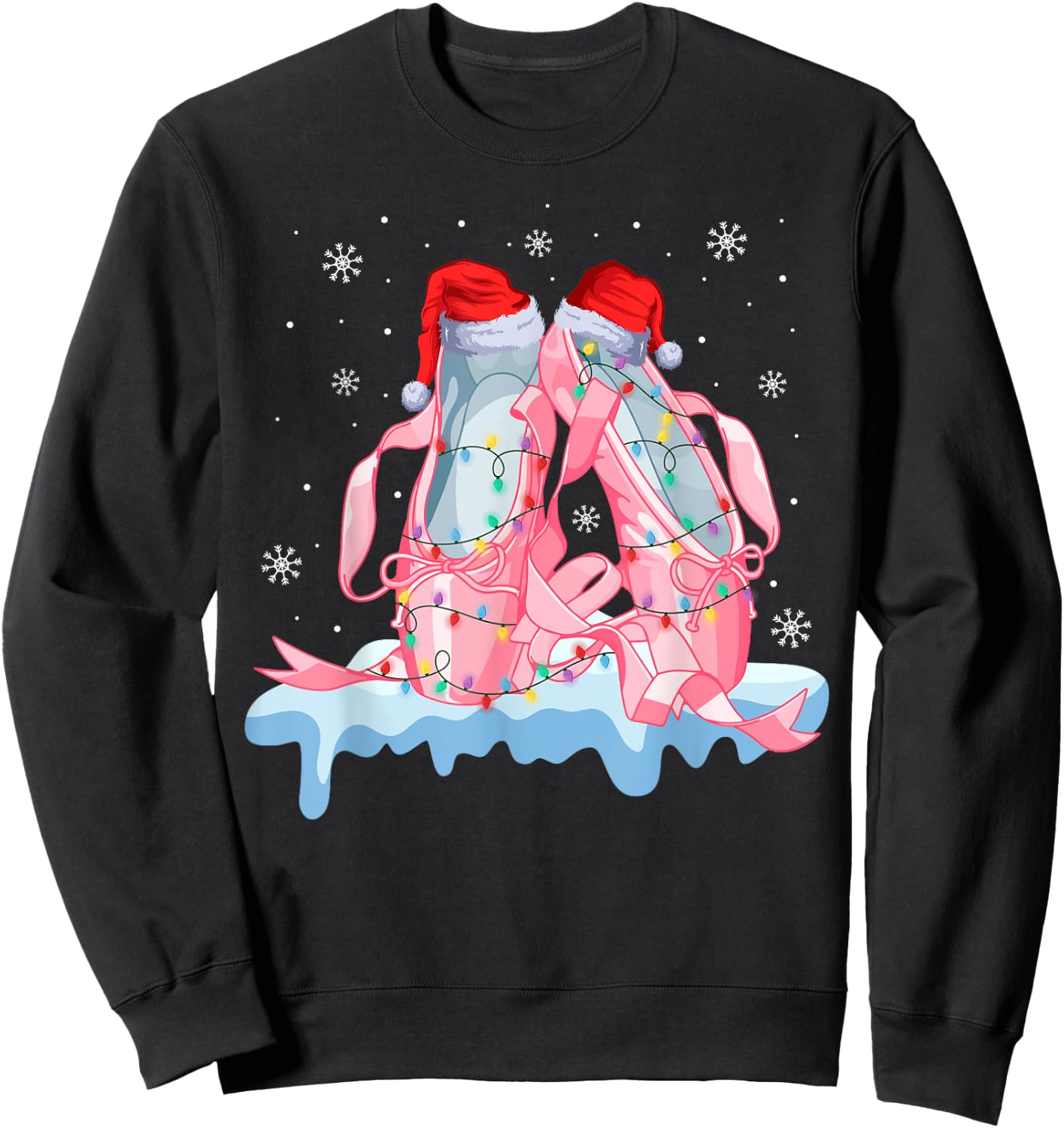 Pink Ballet Shoes Christmas Lights Ballerina Pajamas Ugly Sweatshirt - Sweatshirt | Black