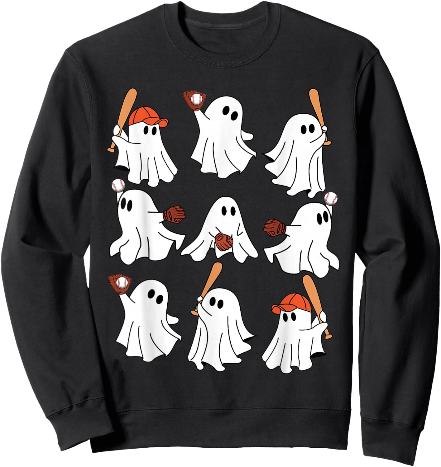 Boo Ghost Halloween Baseball Happy Halloween Baseball Lover Sweatshirt - Sweatshirt | Black
