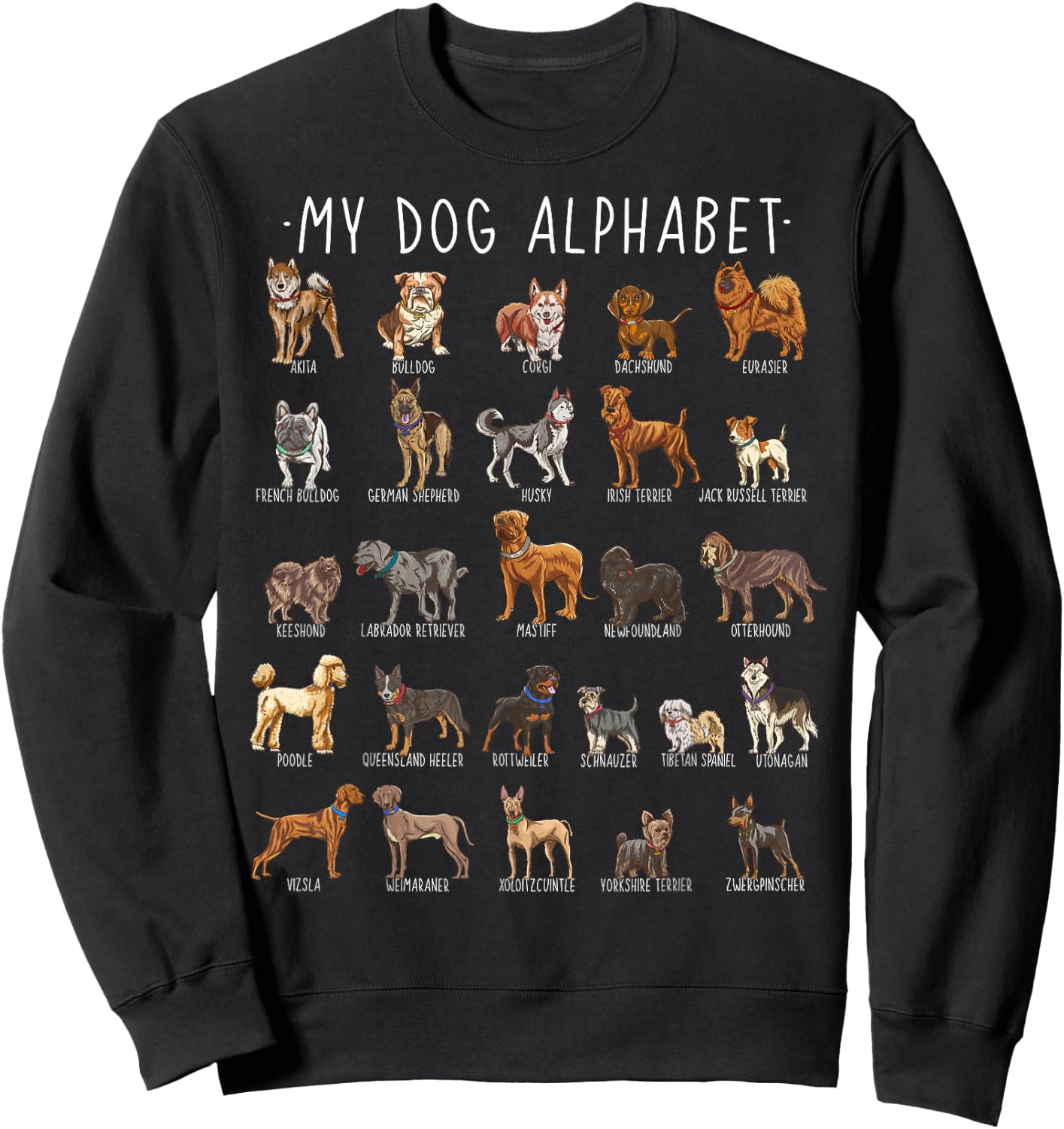 Types of Dogs Alphabet - Dog Identification - A-Z ABC Sweatshirt - Sweatshirt | Black