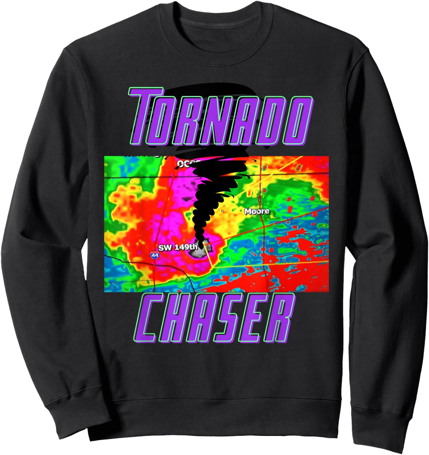 Tornado Hunter Storm Chaser Chasing Tornados F-5 Map Sweatshirt - Sweatshirt | Black