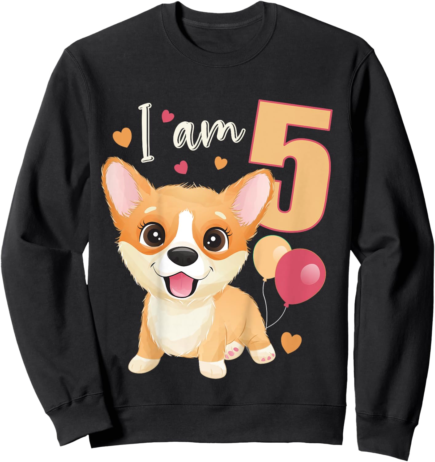 5 Years old 5 birthday outfit Boy girl Corgi Dog Sweatshirt - Sweatshirt | Black