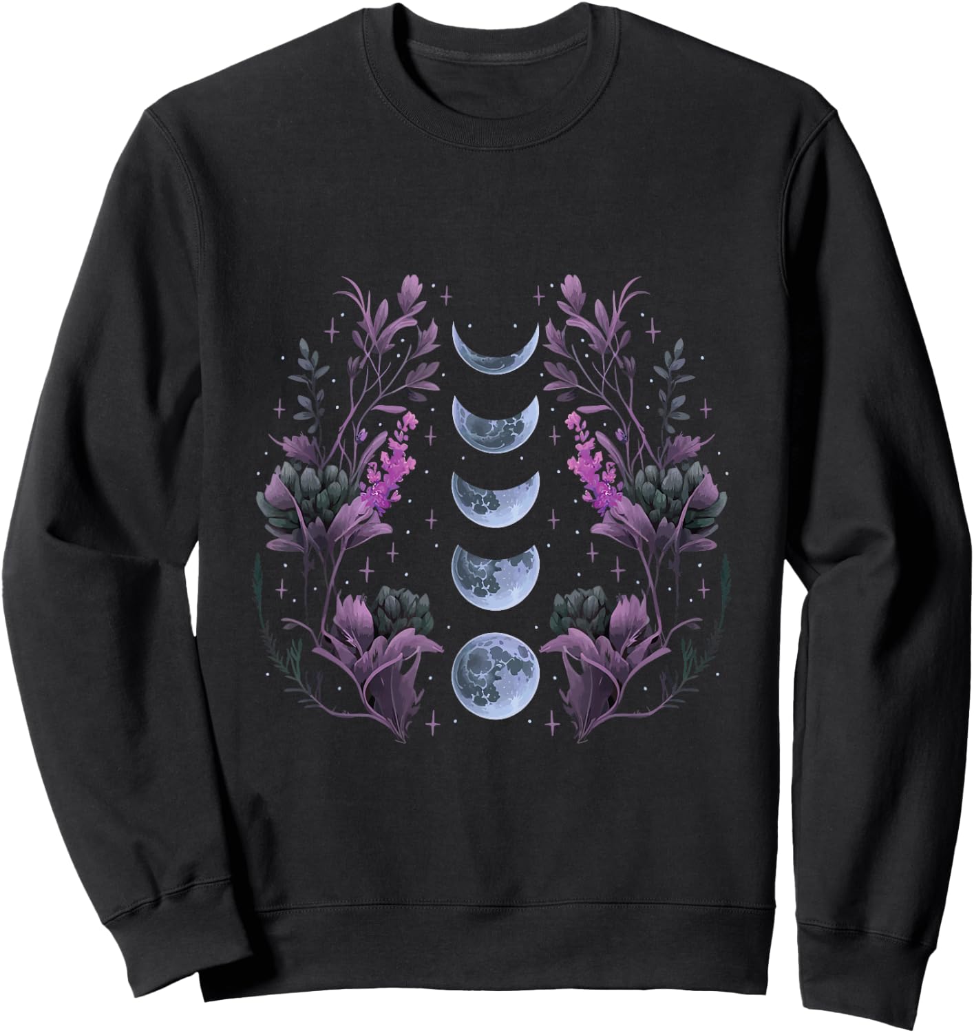 Cosmos Night Stargazers Vintage Celestial Lunar Moon Cycle Sweatshirt - Sweatshirt | Black