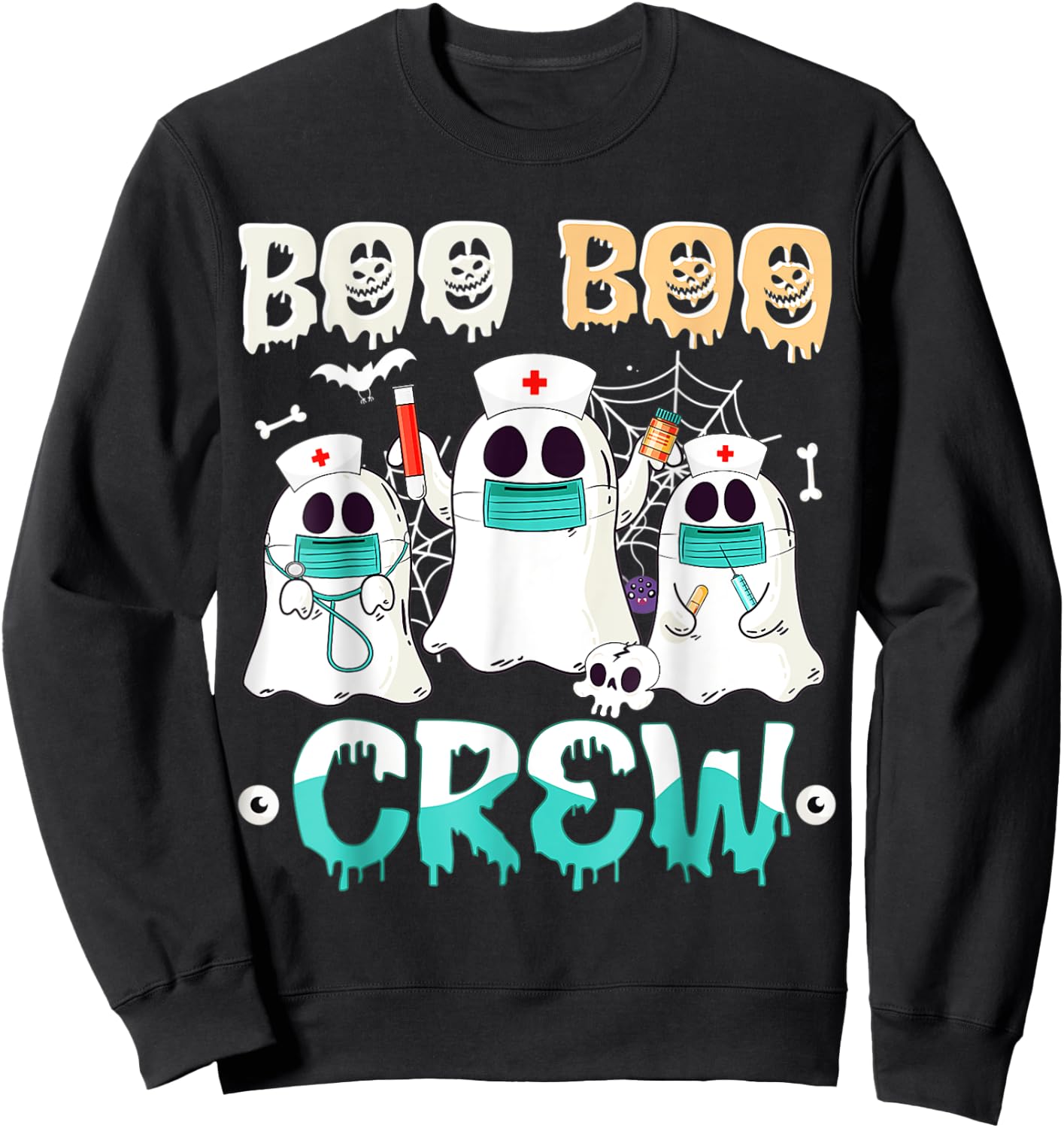 Boo boo Crew Nurse Halloween Ghost Costume Matching Sweatshirt - Sweatshirt | Black