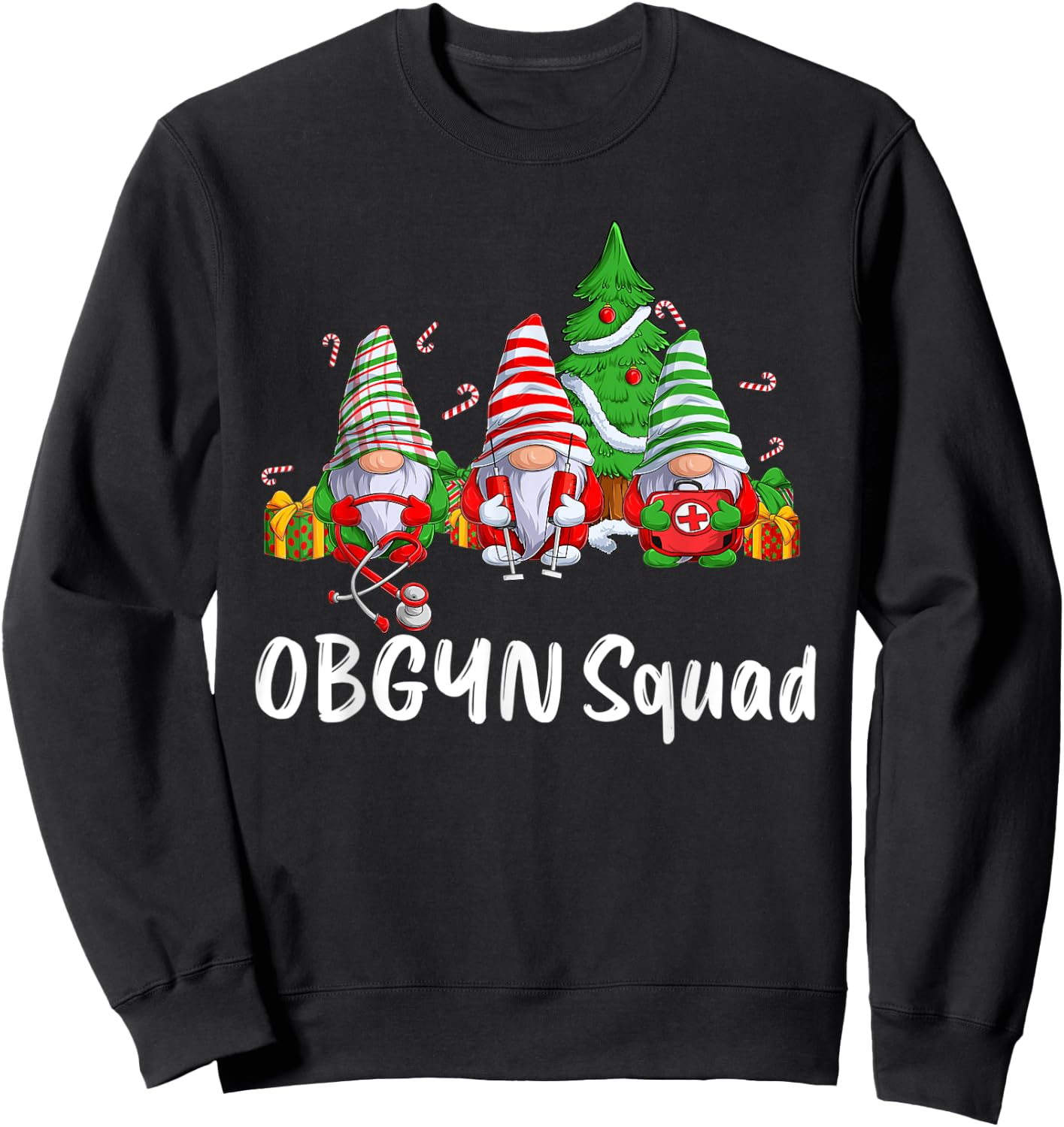 OBGYN Squad Gnomes Funny OBGYN Nurse Christmas Pajama Xmas Sweatshirt - Sweatshirt | Black