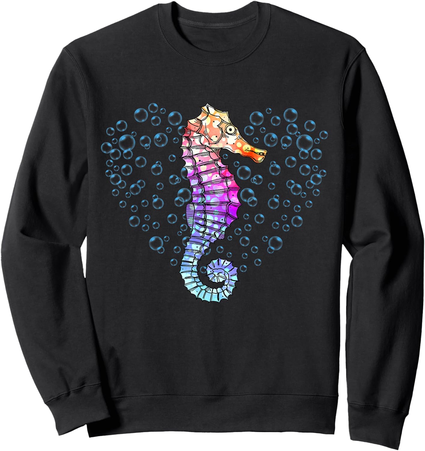 Colorful Seahorse Art - Underwater Ocean Animal Lover Sweatshirt - Sweatshirt | Black