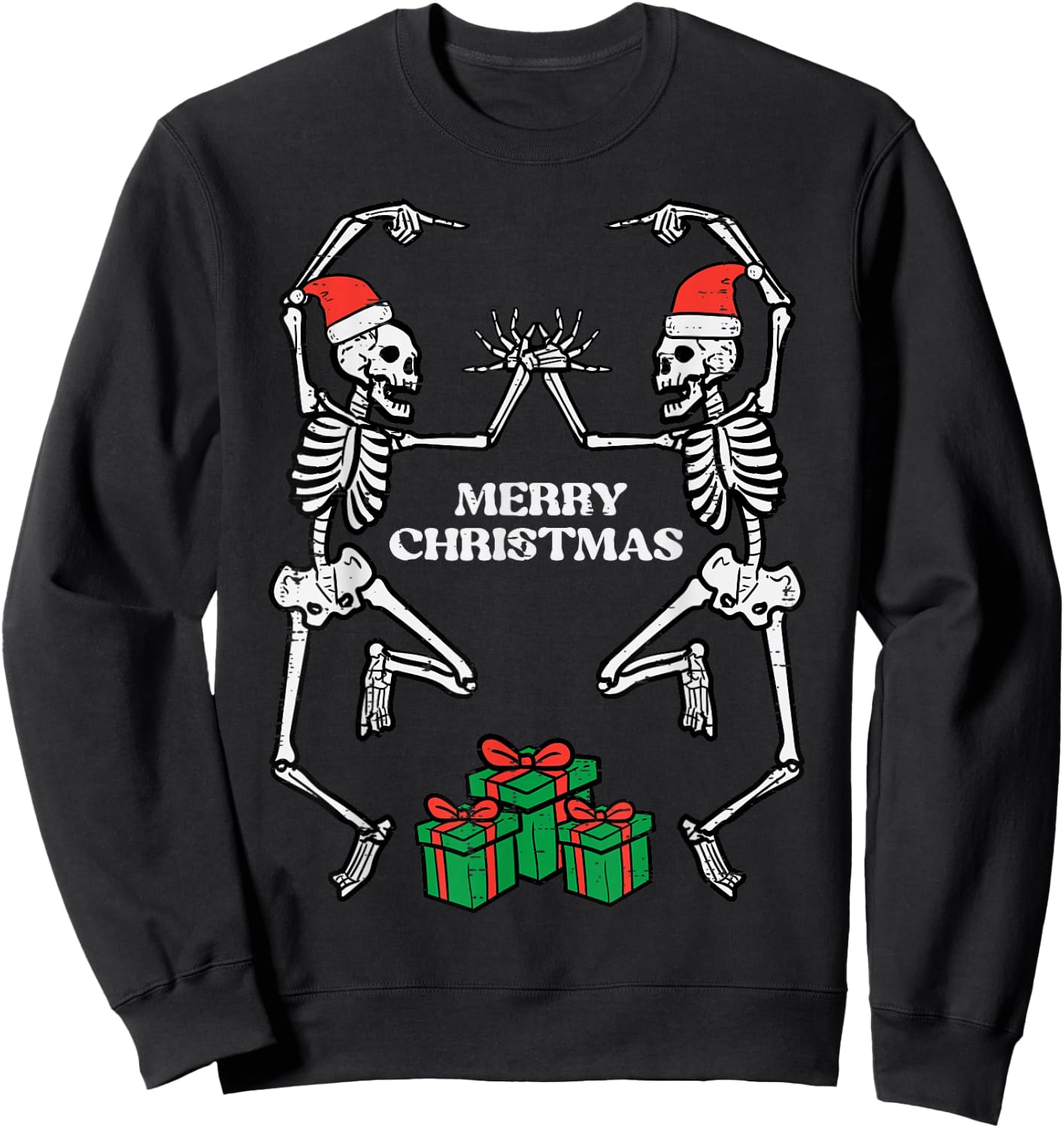 Merry Christmas Dancing Skeletons Funny Xmas Men Women Kids Sweatshirt - Sweatshirt | Black