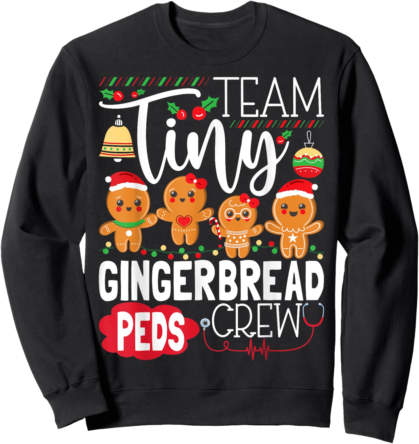 Team Tiny Gingerbread Peds Crew Christmas Pediatric Nurse Sweatshirt - Sweatshirt | Black