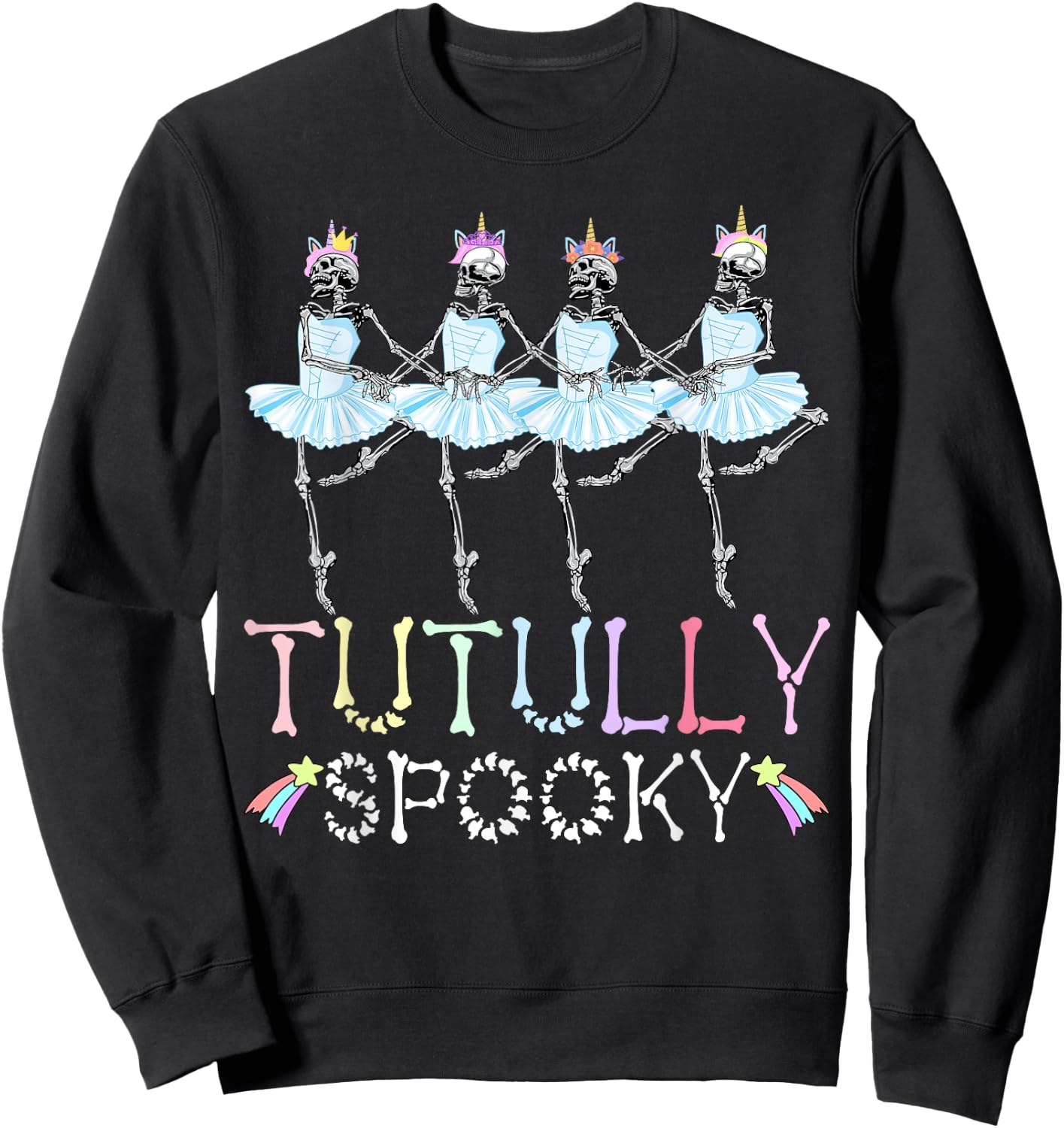 Tutully Spooky Halloween Skeleton Ballet Dance Ballerina Sweatshirt - Sweatshirt | Black