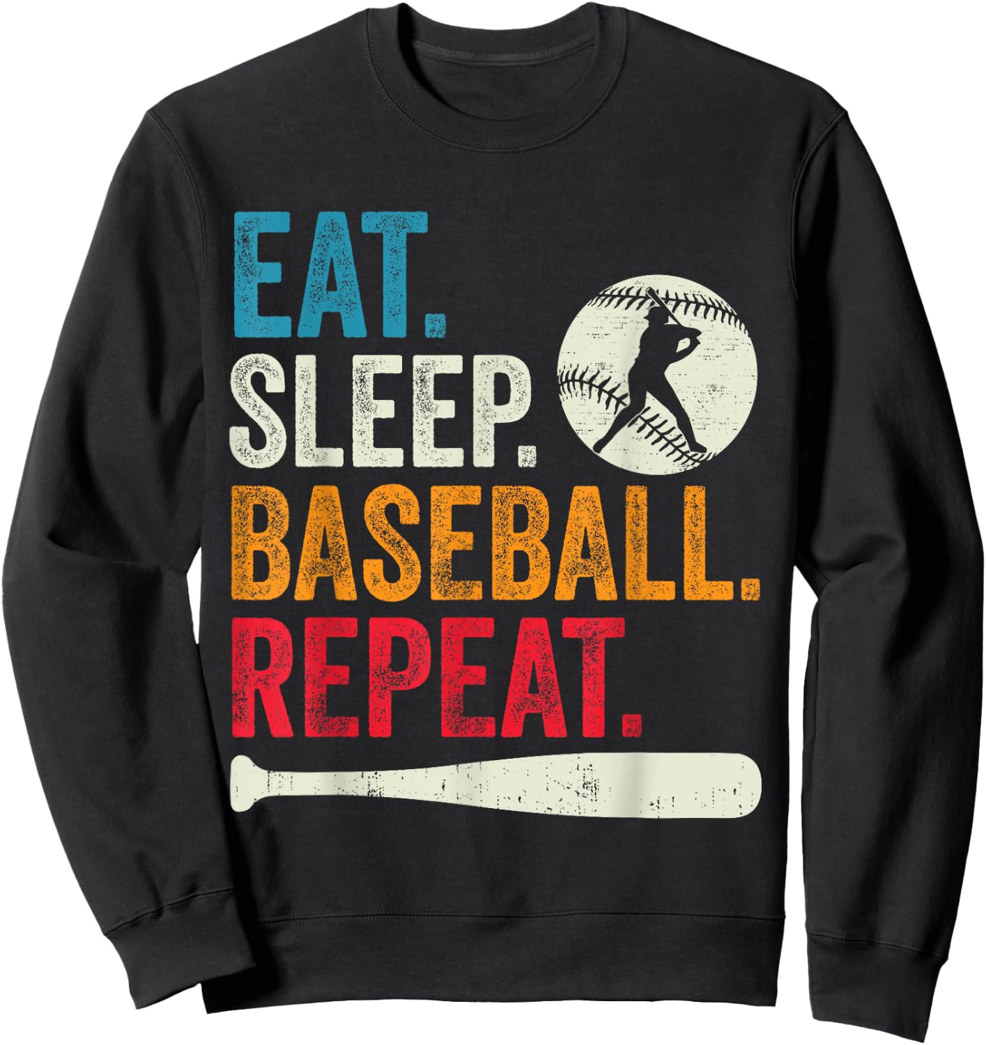 Eat Sleep Baseball Repeat Kids Baseball Player Boys Vintage Sweatshirt - Sweatshirt | Black
