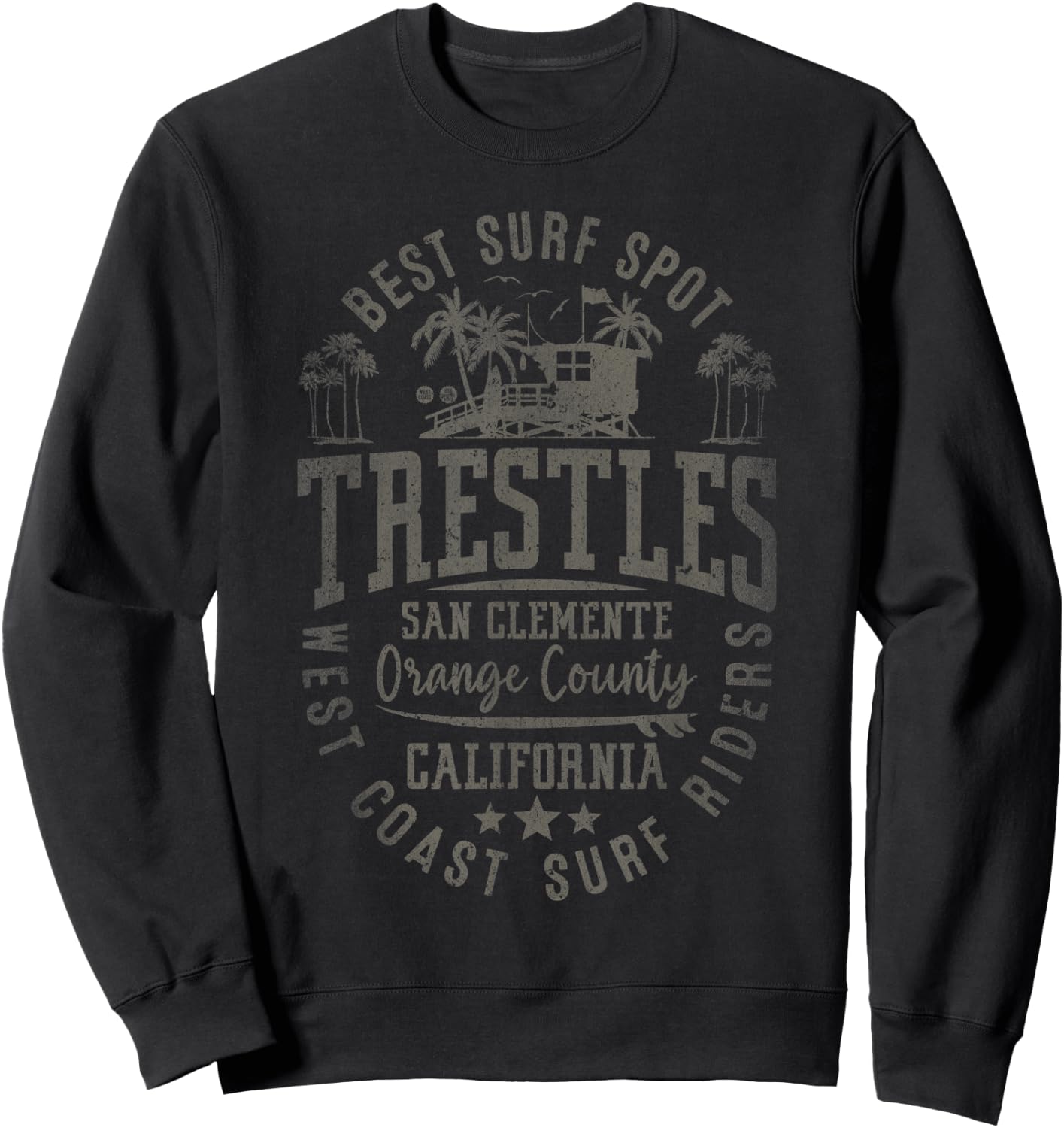 Trestles, San Clemente Best Surf Spot Southern California Sweatshirt - Sweatshirt | Black