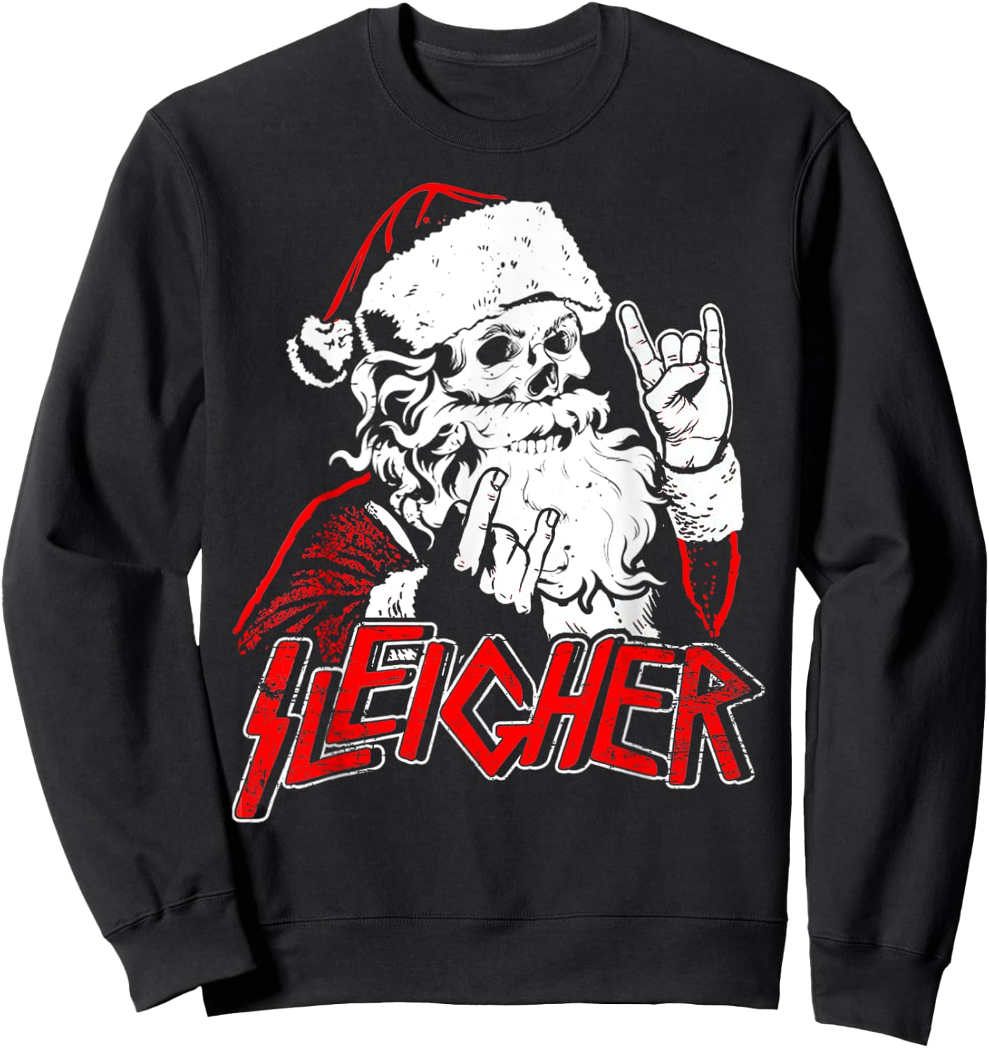 Hail Santa Claus Christmas Merry Krampus Xmas Skull Sleigher Sweatshirt - Sweatshirt | Black