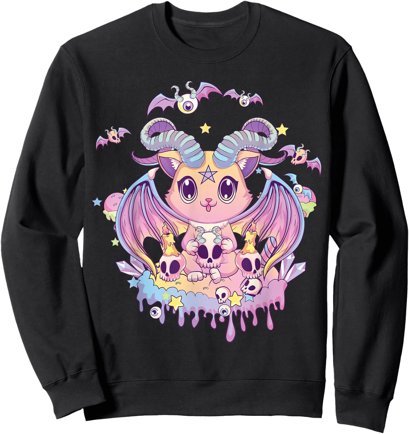 Pastel Goth Krampus Cat Cute Creepy Devil Cat and Skull Sweatshirt - Sweatshirt | Black