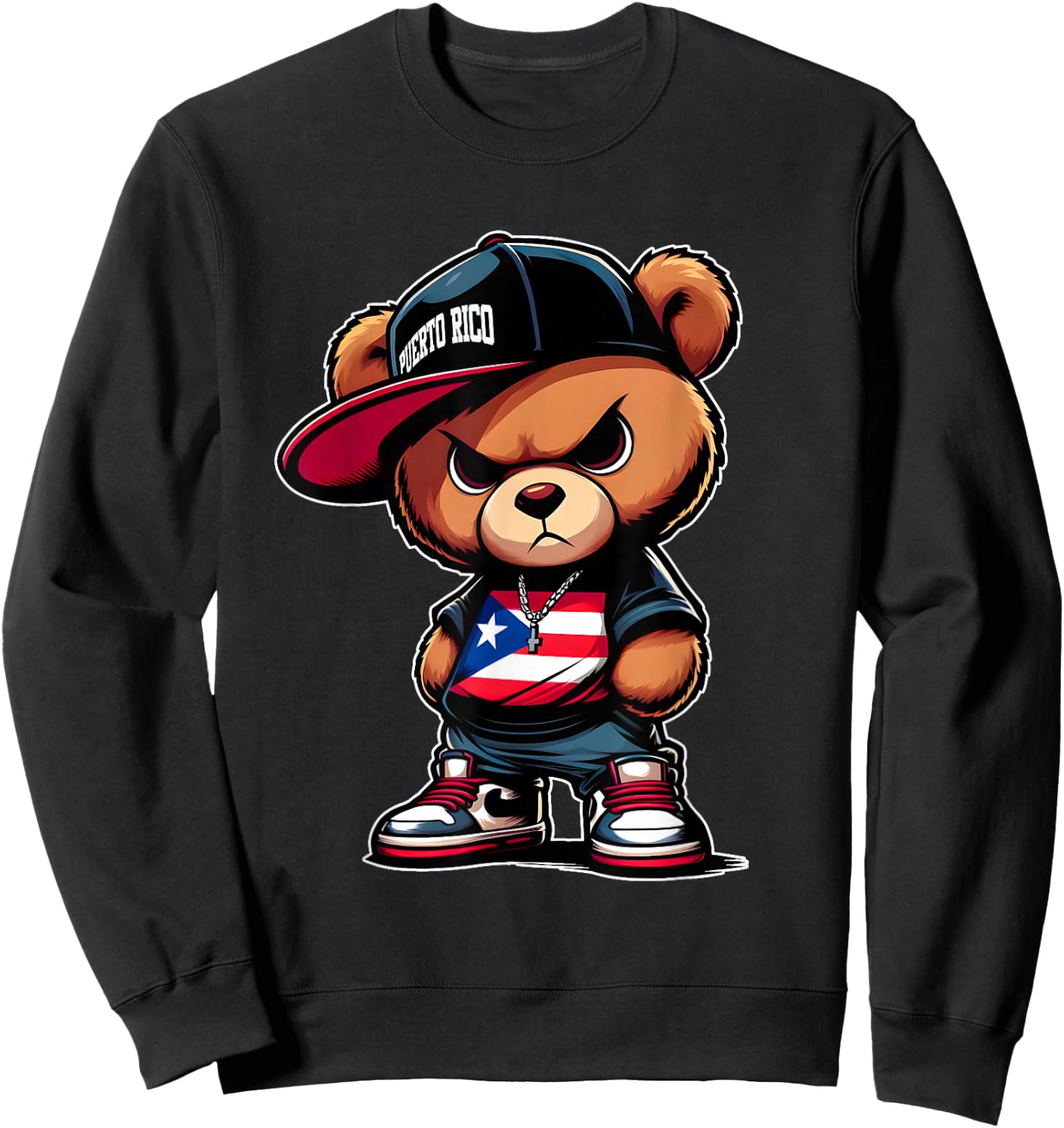 Cute Teddy Bear Puerto Rico Flag Shirt Boricua Puerto Rican Sweatshirt - Sweatshirt | Black