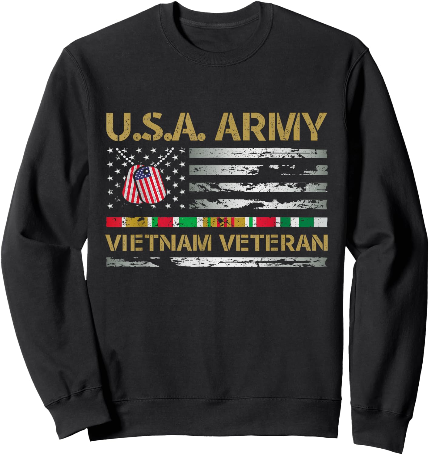USA Army Vietnam Veteran USA Flag Veteran Vietnam Army Sweatshirt - Sweatshirt | Black
