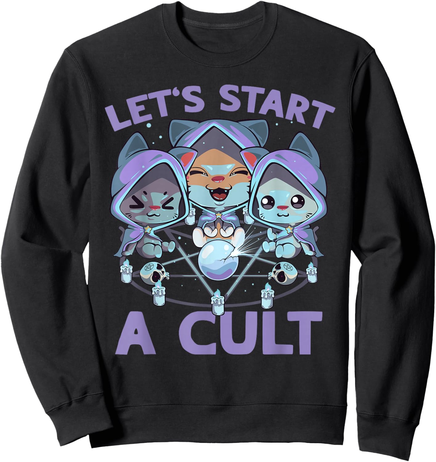 Pastel Goth Kawaii Occult Cats Summon Let's Start A Cult Cat Sweatshirt - Sweatshirt | Black