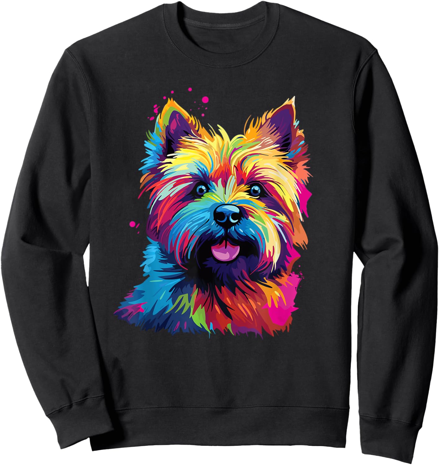 Retro Cairn Terrier Dog -Adults Multicolor Short Sleeve Small Sweatshirt - Sweatshirt | Black