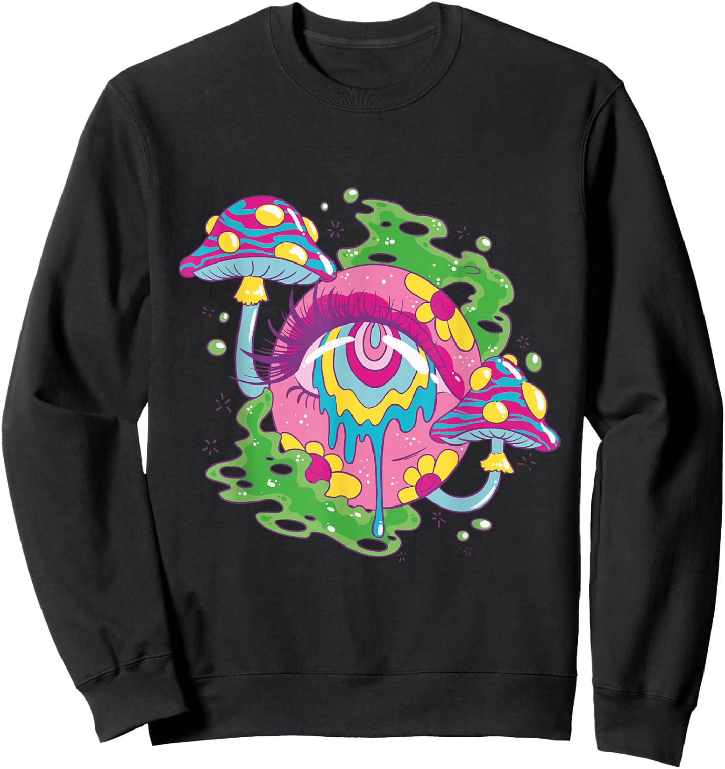 Weirdcore Kidcore Aesthetic Melting Eye Mushroom 90s Alt Sweatshirt - Sweatshirt | Black