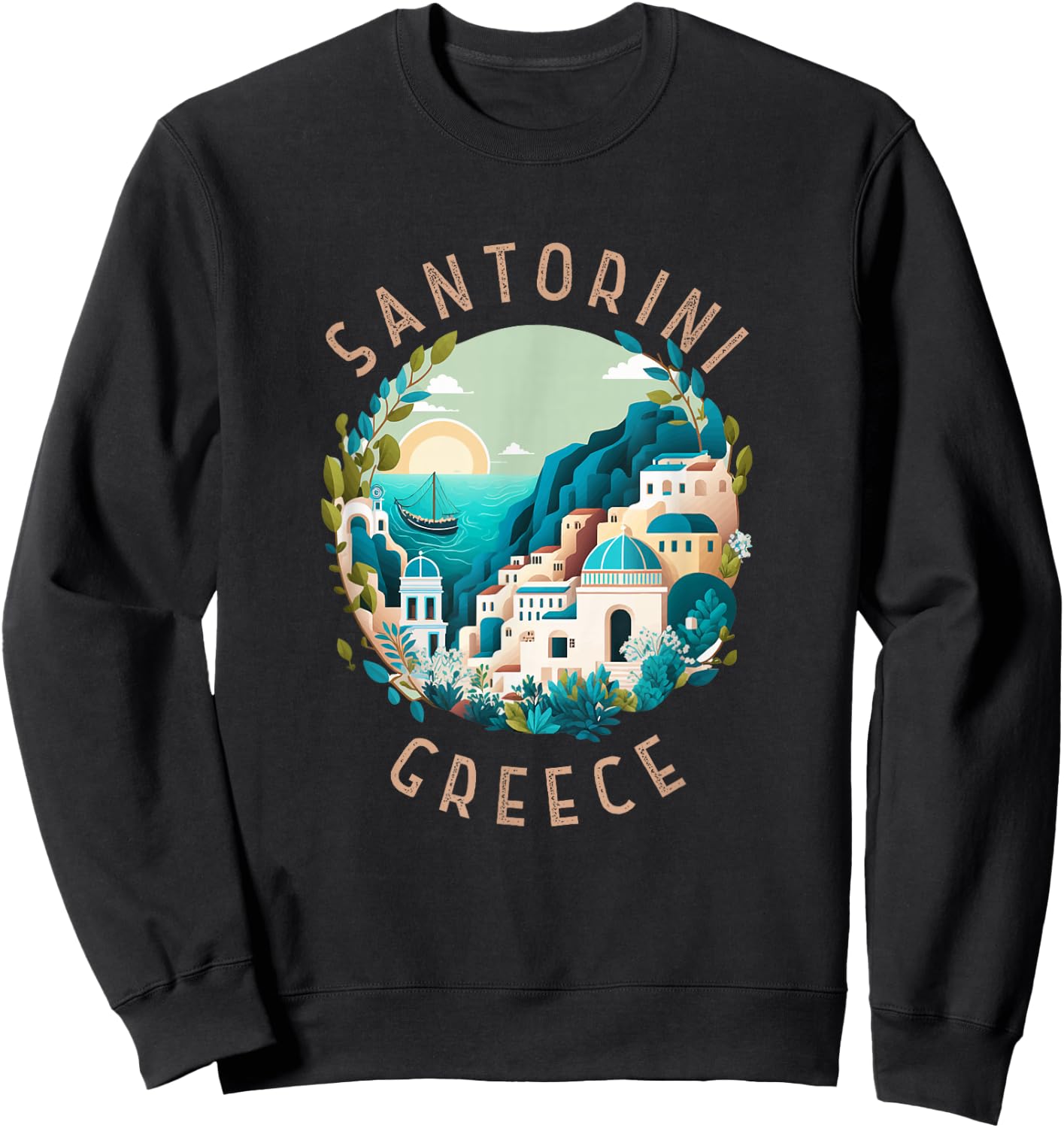 Santorini Greece Retro Distressed Circle Sweatshirt - Sweatshirt | Black