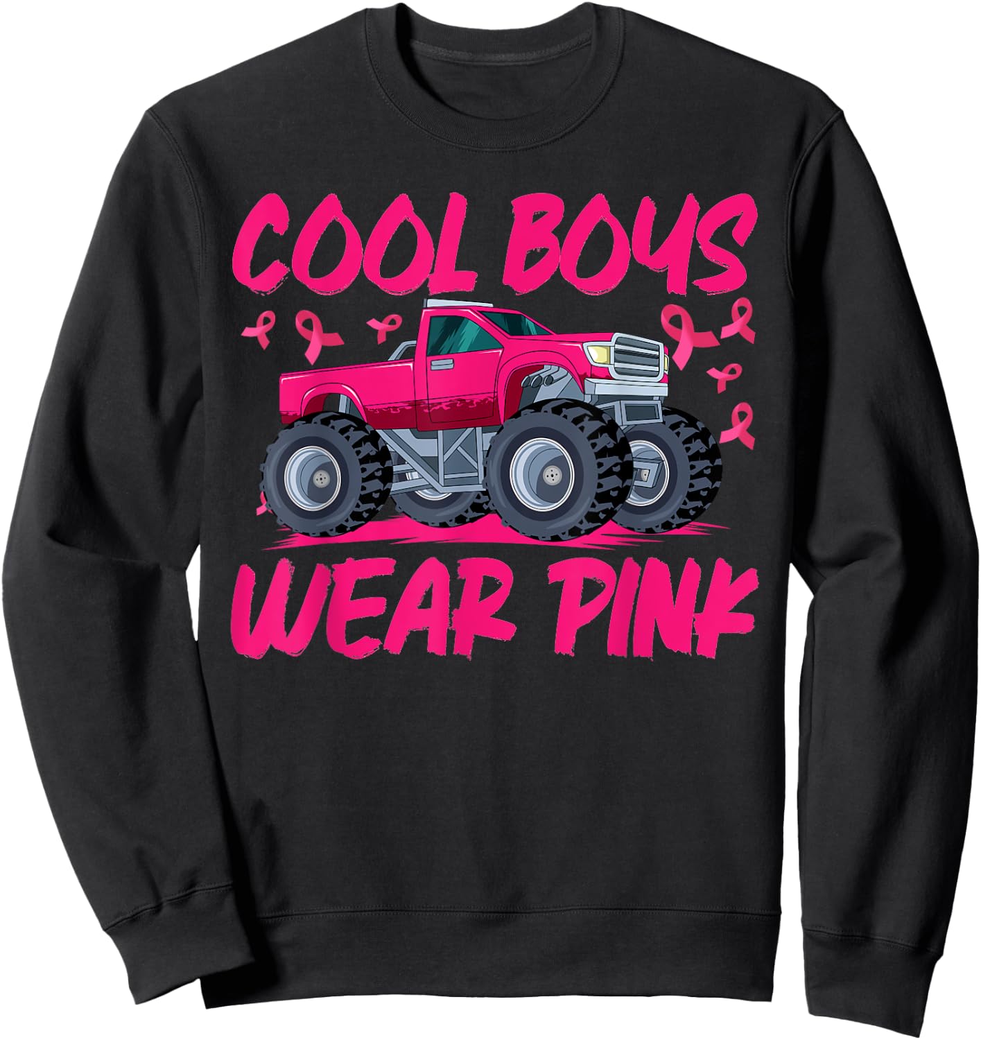 Monster Truck Breast Cancer Awareness Cool Boys Wear Pink Sweatshirt - Sweatshirt | Black
