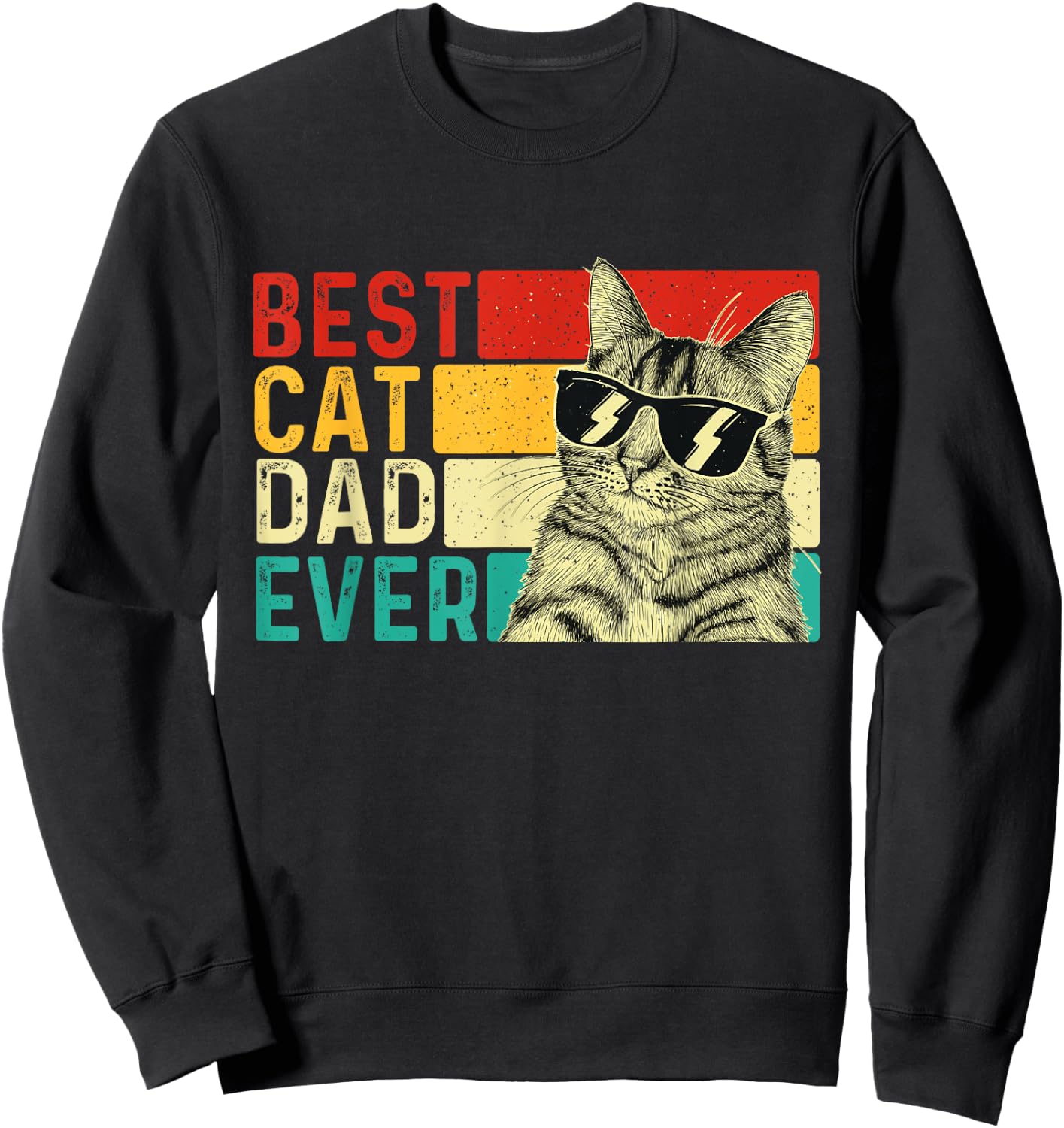 Best Cat Dad Ever - Retro Vintage Animal Pet Lover Kitten Men Women Kids Sweatshirt - Sweatshirt | Black