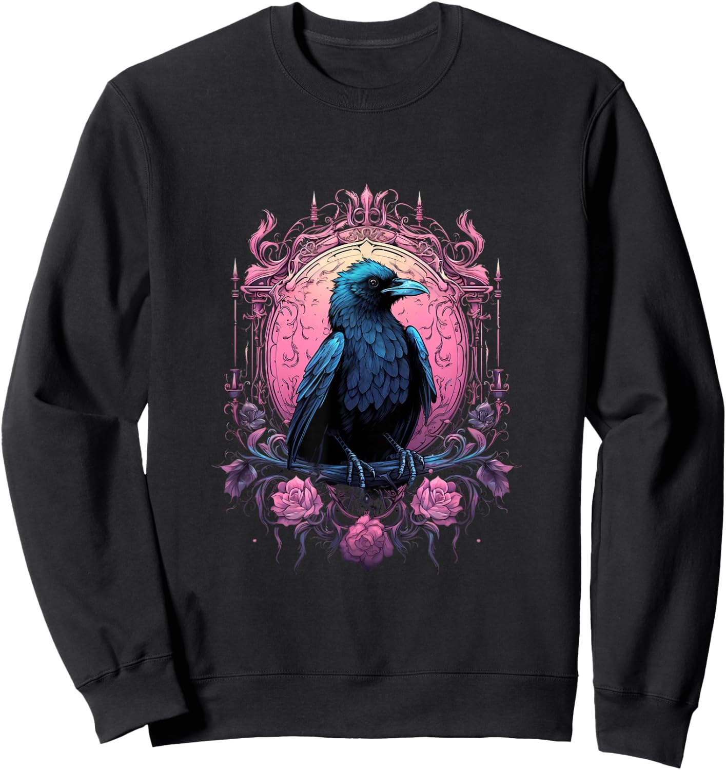 Pastel Goth Gothic Crow Bird Kawaii Anime Nu Goth Aesthetic Sweatshirt - Sweatshirt | Black