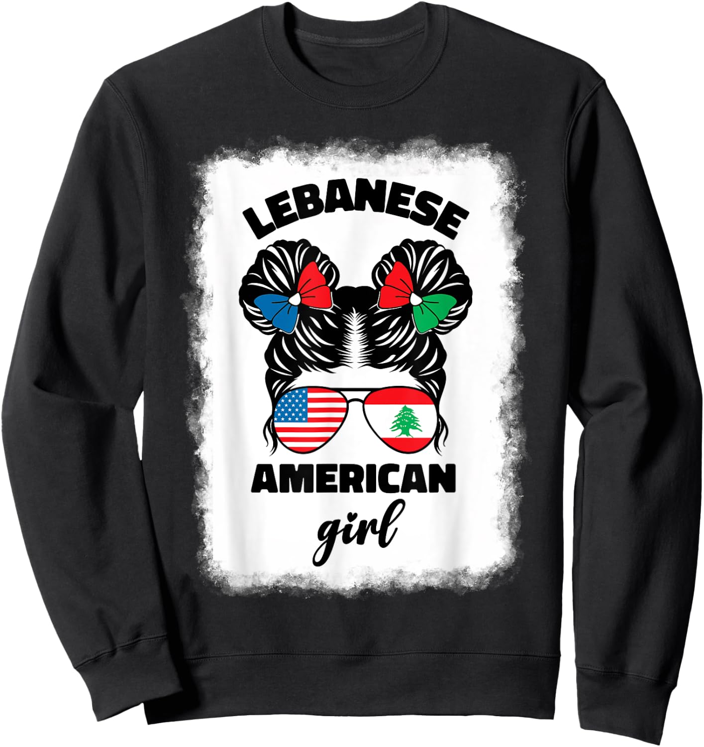 Funny Half American And Lebanese Lebanon Usa Flag Kids Girls Sweatshirt - Sweatshirt | Black