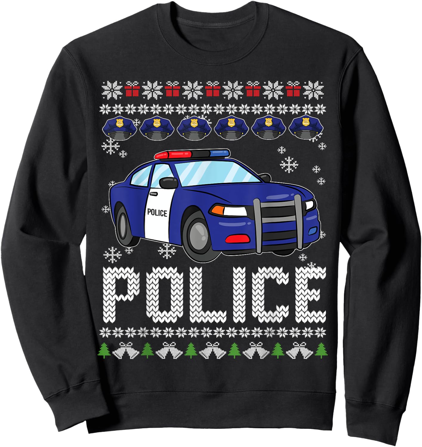 Police Car Ugly Christmas Pajama Xmas Policeman Cop Officer Sweatshirt - Sweatshirt | Black