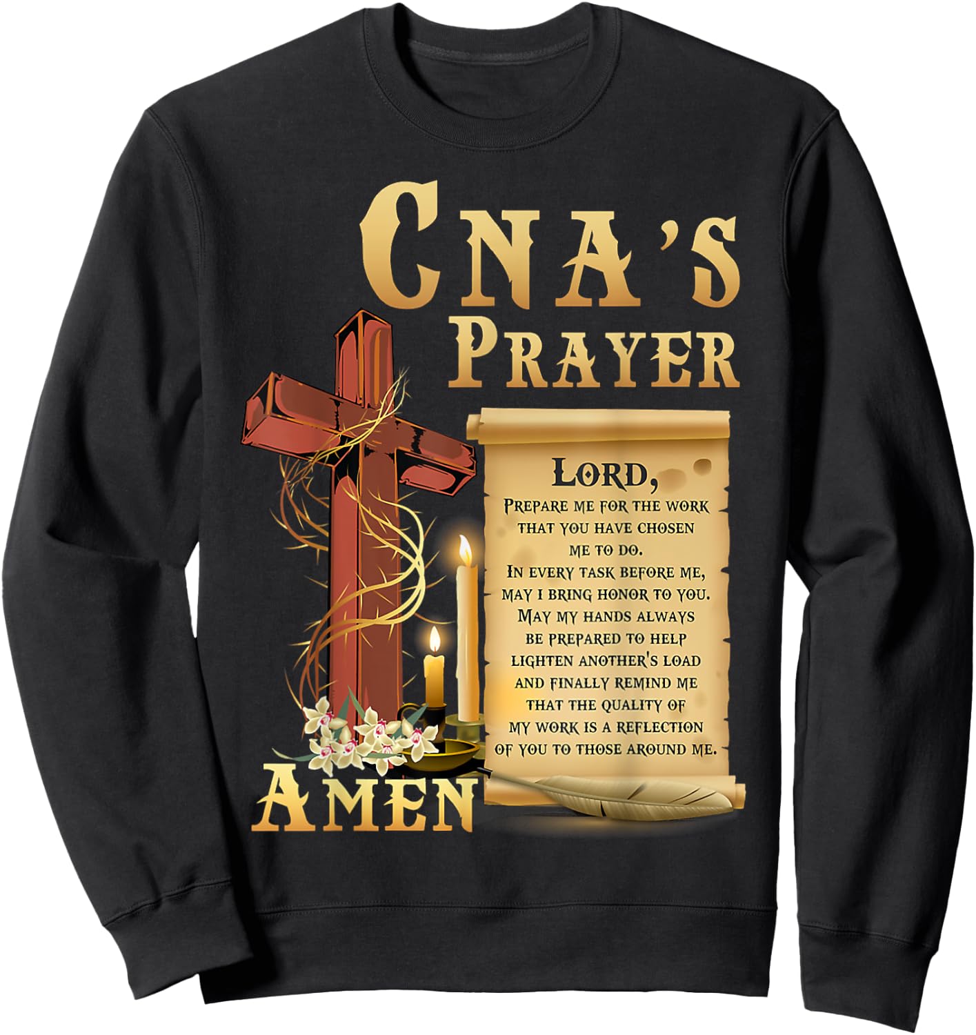 CNA Prayer Amen Certified Nursing Assistant Jesus Christian Sweatshirt - Sweatshirt | Black