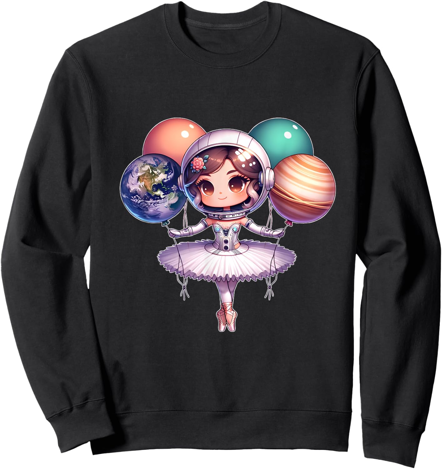Cute ballerina girl space astronaut funny space ballons Sweatshirt - Sweatshirt | Black