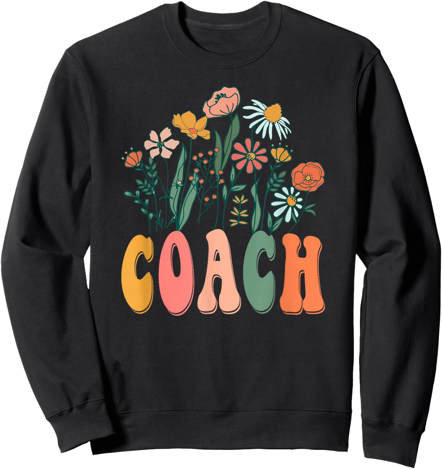Retro Groovy Floral Coach Wildflower Sweatshirt - Sweatshirt | Black