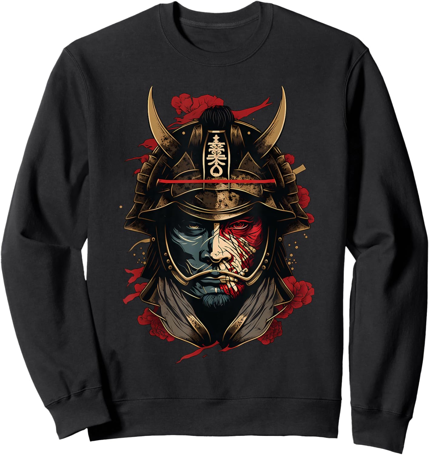 Samurai Mask Traditional Japanese Warrior Sword Retro Tattoo Sweatshirt - Sweatshirt | Black
