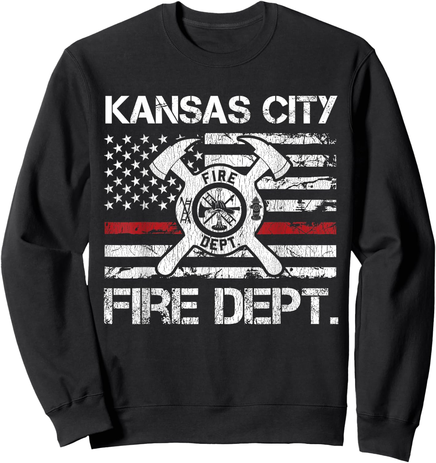 Kansas City Missouri Fire Department Thin Red Line Fireman Sweatshirt - Sweatshirt | Black